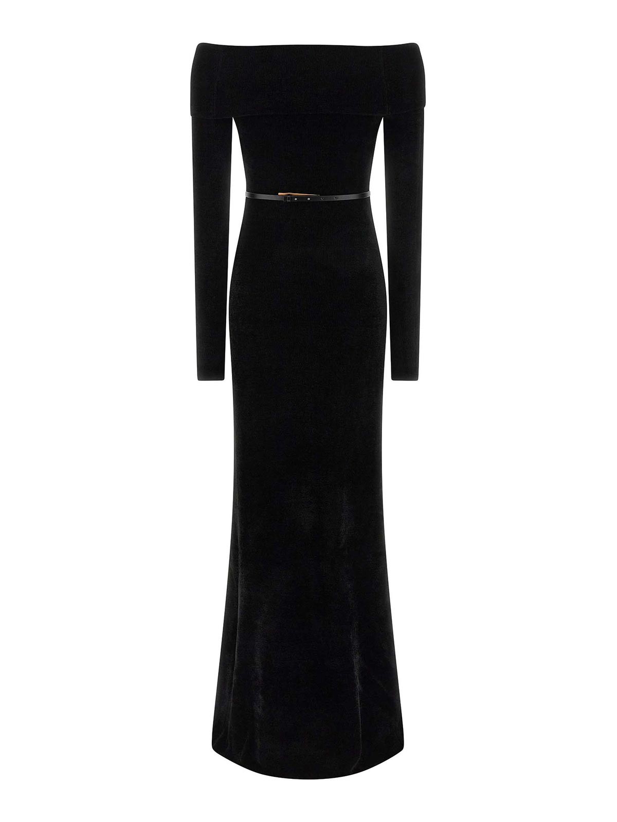 Elisabetta Franchi Red Carpet Chenille Dress With Belt In Black