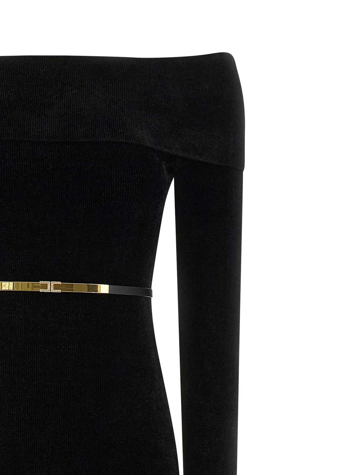 Elisabetta Franchi Red Carpet Chenille Dress With Belt In Black