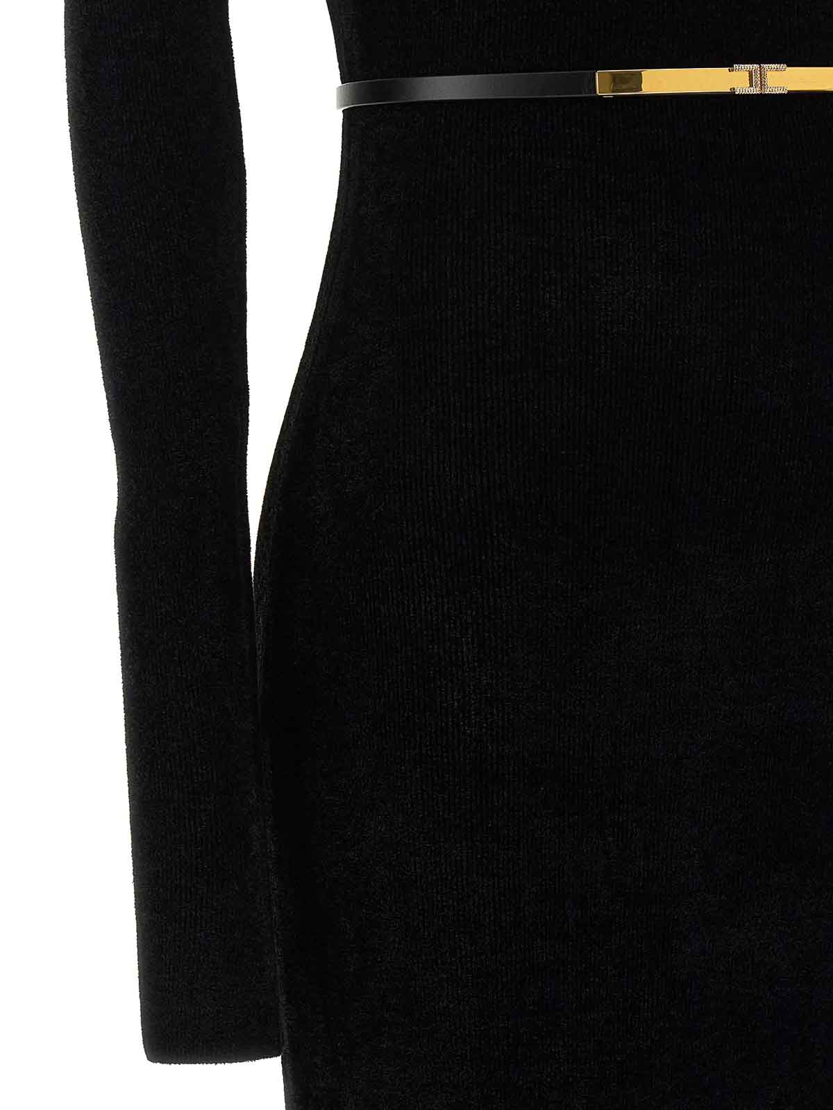 Elisabetta Franchi Red Carpet Chenille Dress With Belt In Black