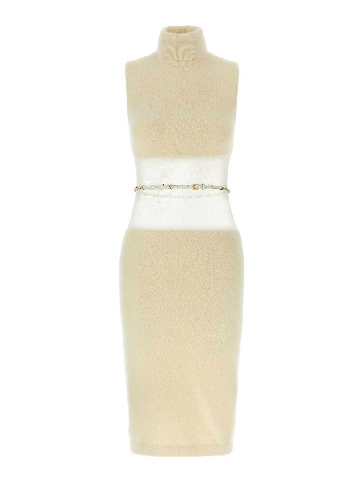 Elisabetta Franchi Turtleneck Sleeveless Dress Open Back In White