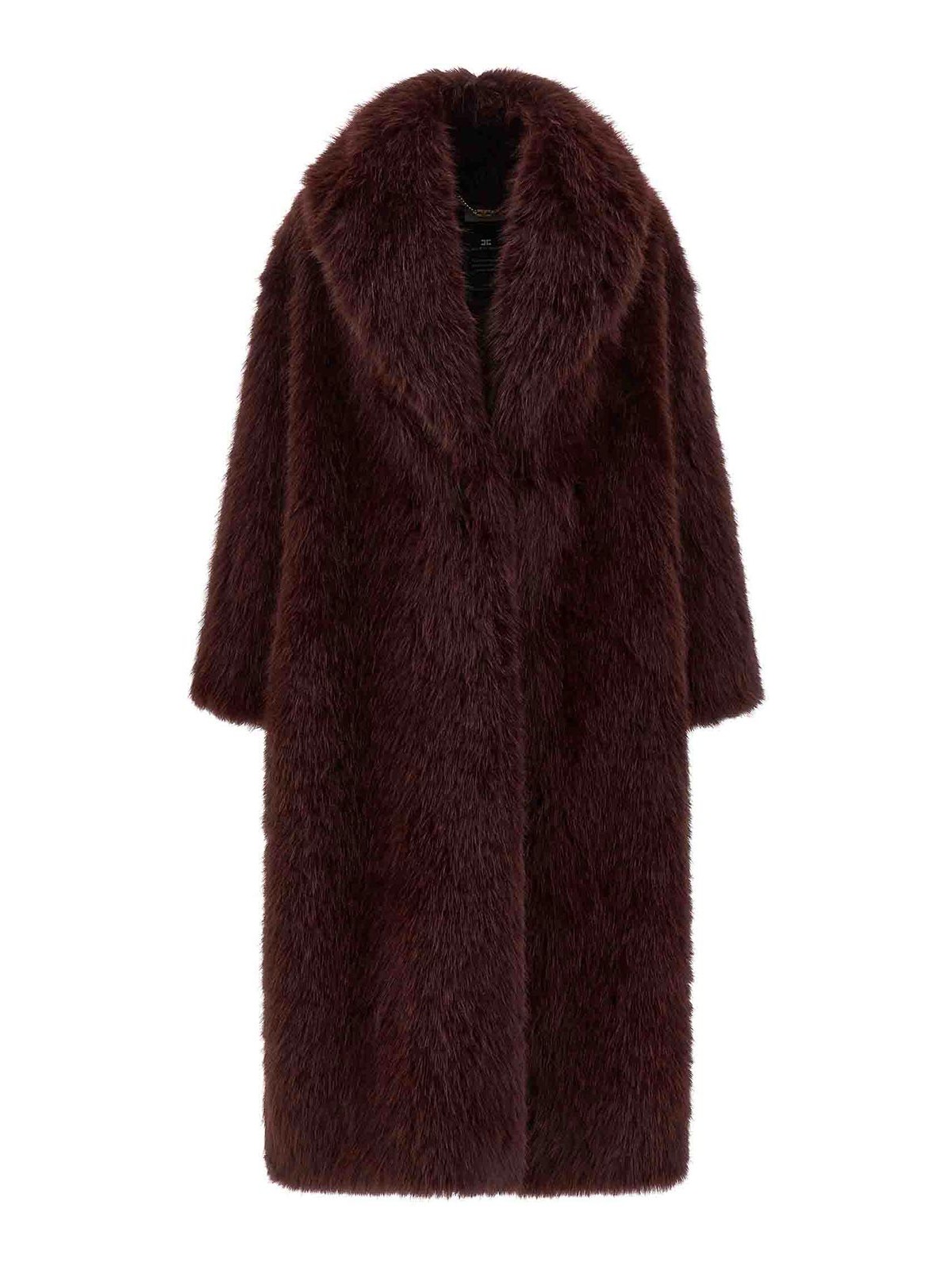 Elisabetta Franchi Long Shawl Collar Faux Fur Jacket In Red