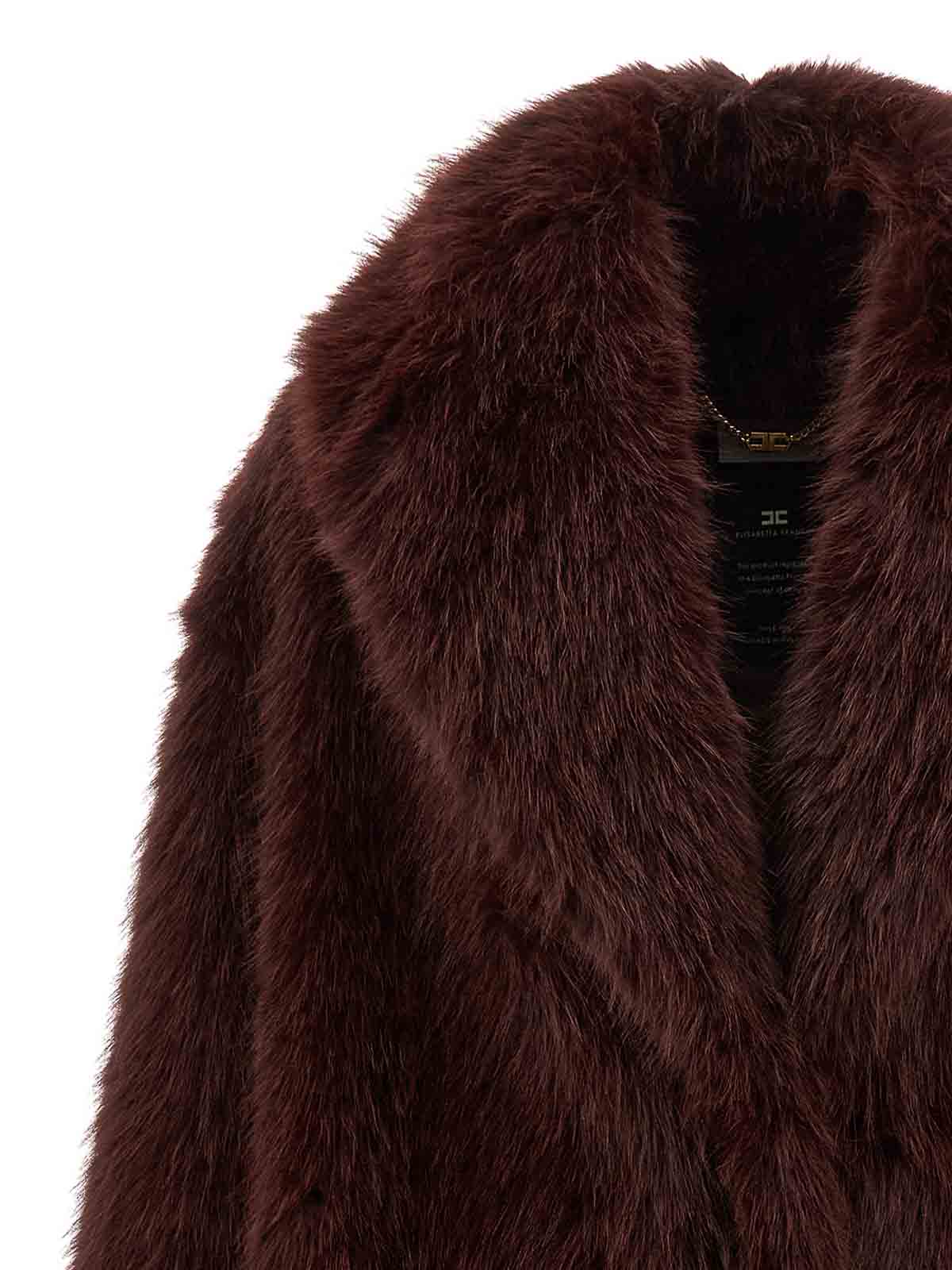 Elisabetta Franchi Long Shawl Collar Faux Fur Jacket In Red