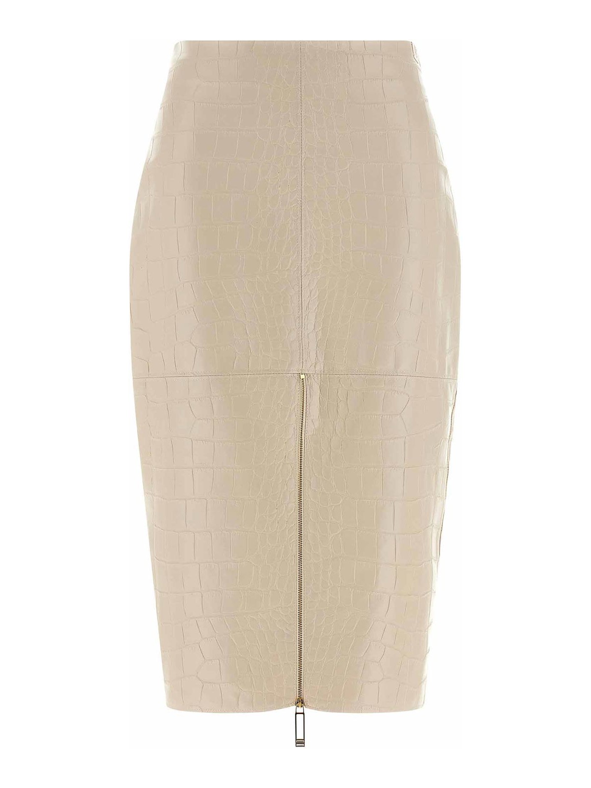 Elisabetta Franchi Croc Print Leather-effect Longuette Midi Skirt In Brown