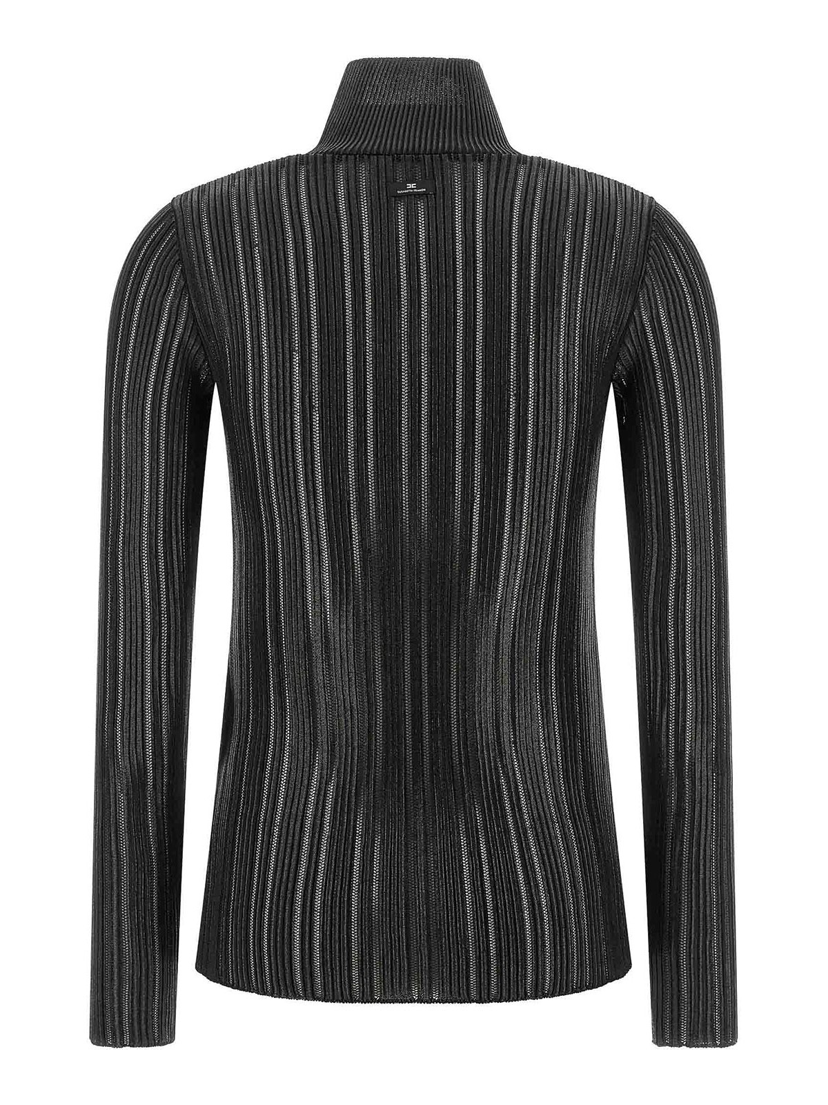 Elisabetta Franchi Knit Sweater With Long Sleeves And High Neck In Black