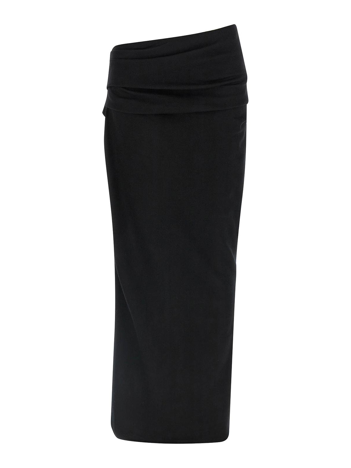 Entire Studios Stretch Wool Midi Skirt With Draped Detailing In Black