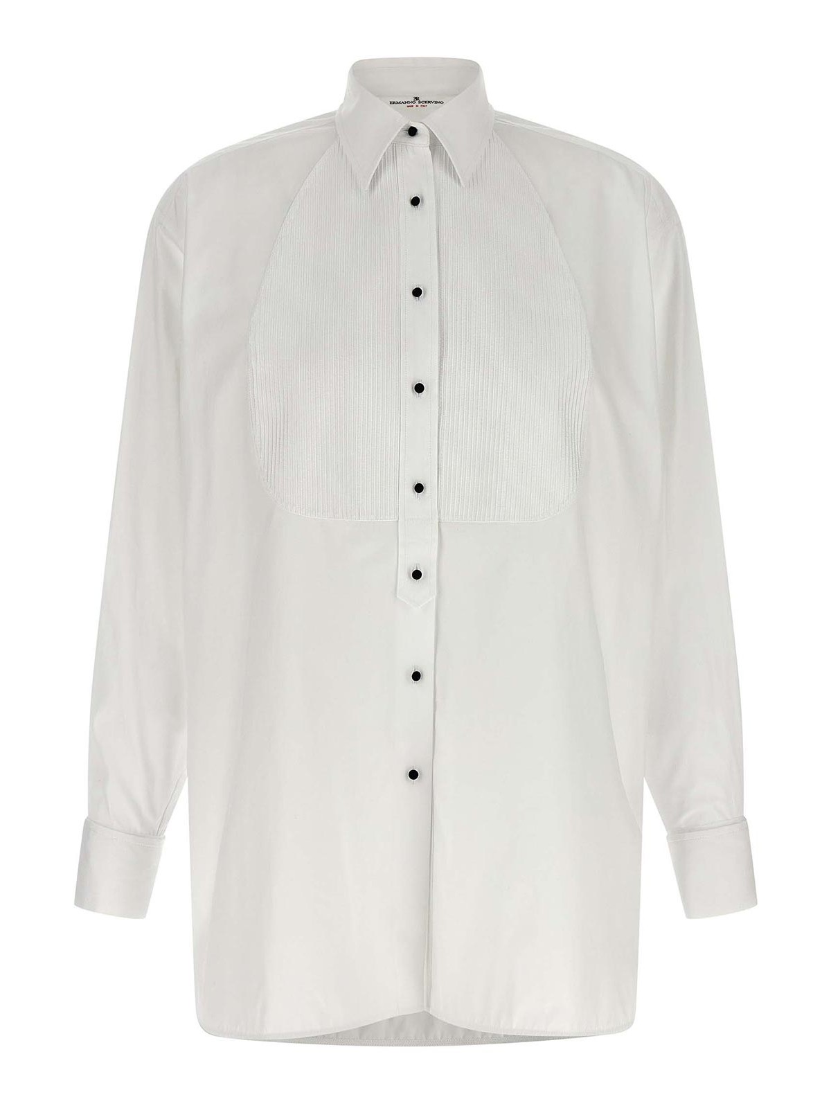 Ermanno Scervino Contrast Plastron White Tuxedo Shirt With Covered Button Closure In White