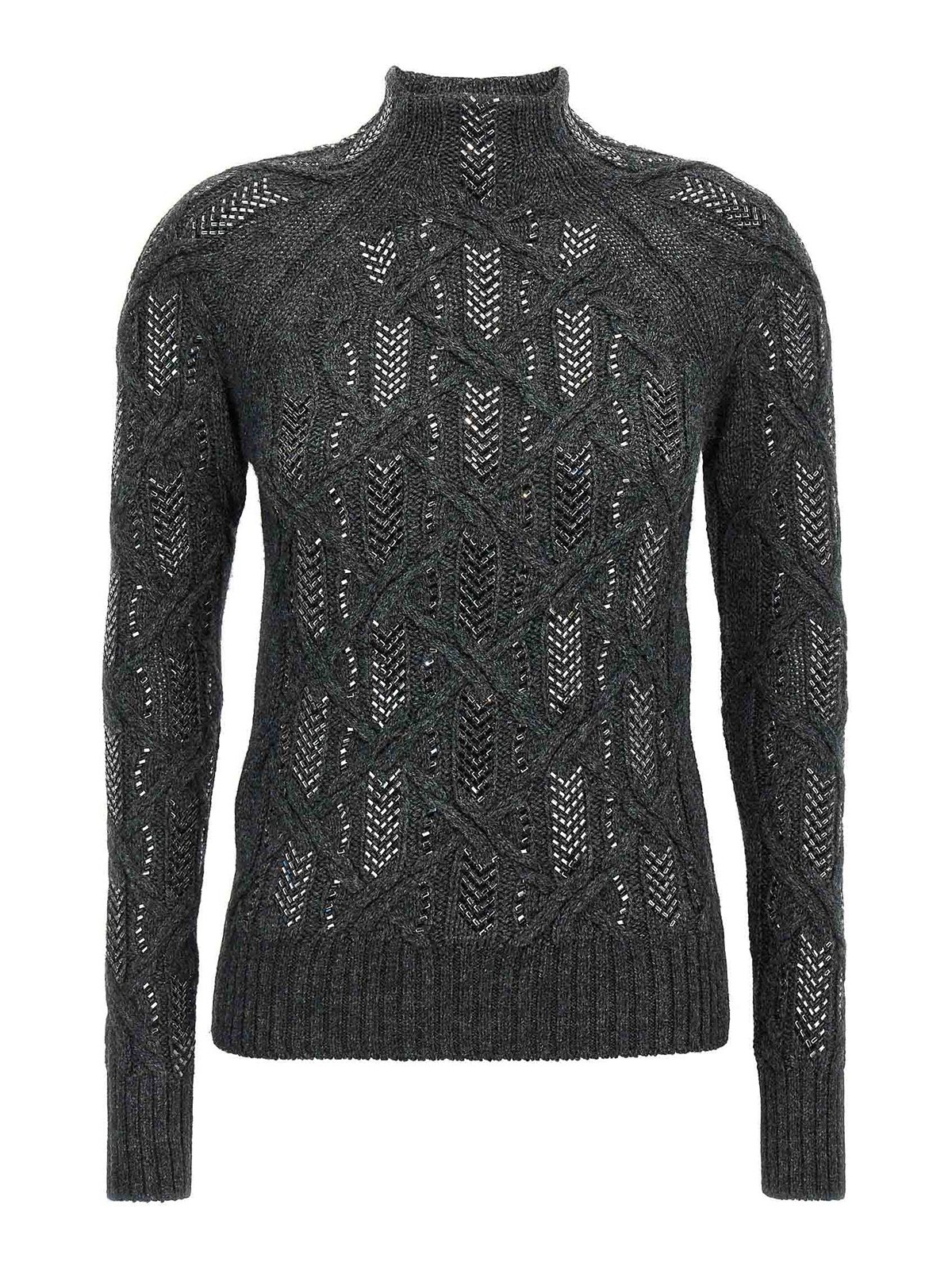 Ermanno Scervino Crystal Braid Sweater In Gray