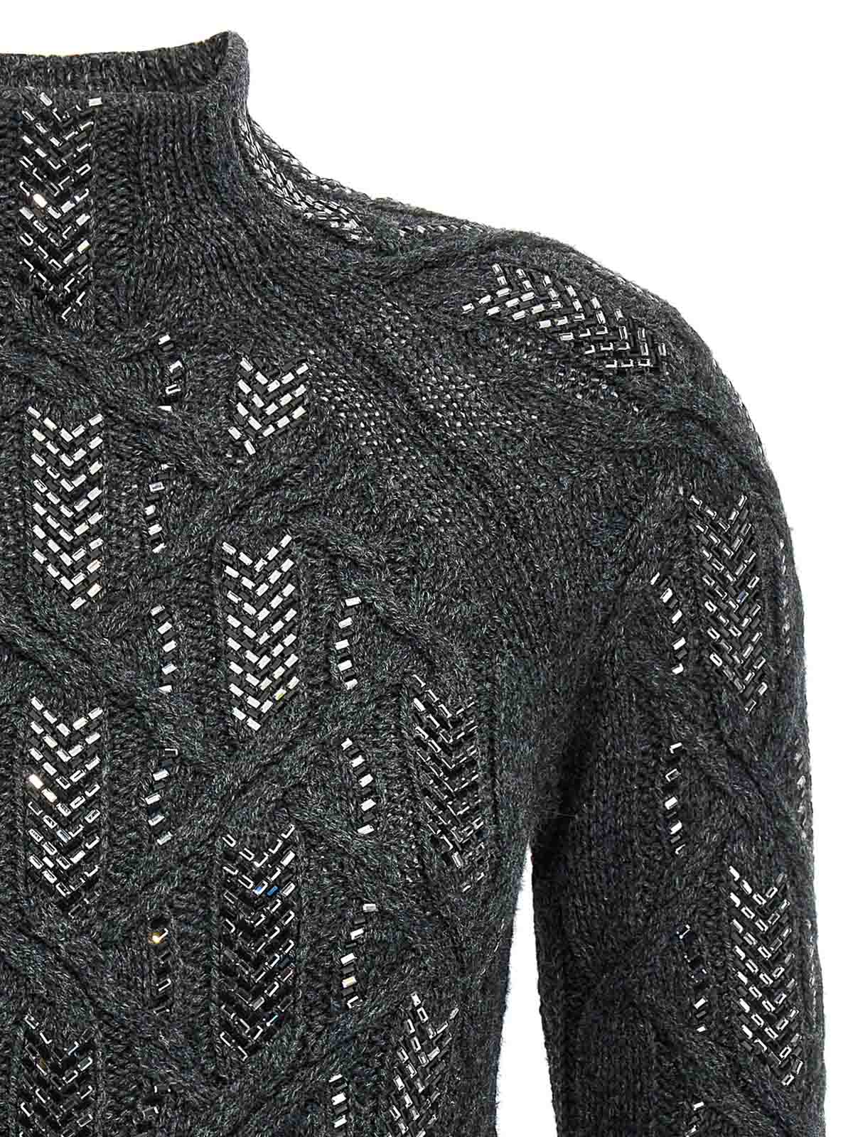 Ermanno Scervino Crystal Braid Sweater In Gray