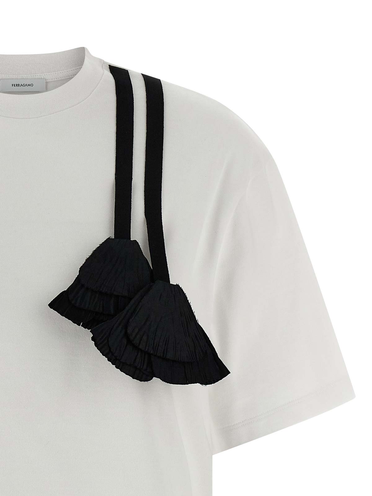 Ferragamo T-shirt With Floral Detail And Tassels In White