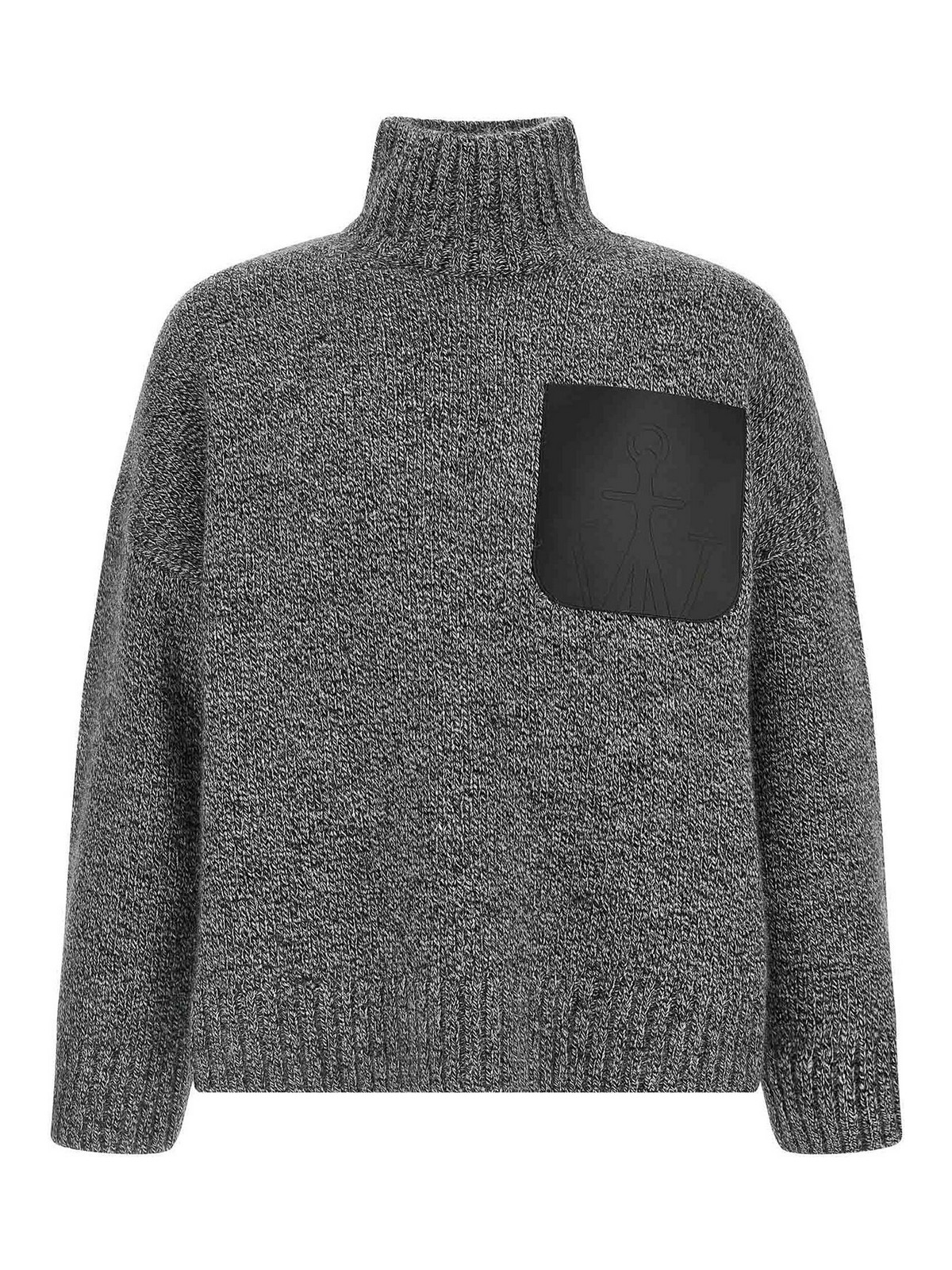 Jw Anderson Leather Patch Pocket Sweater In Gray