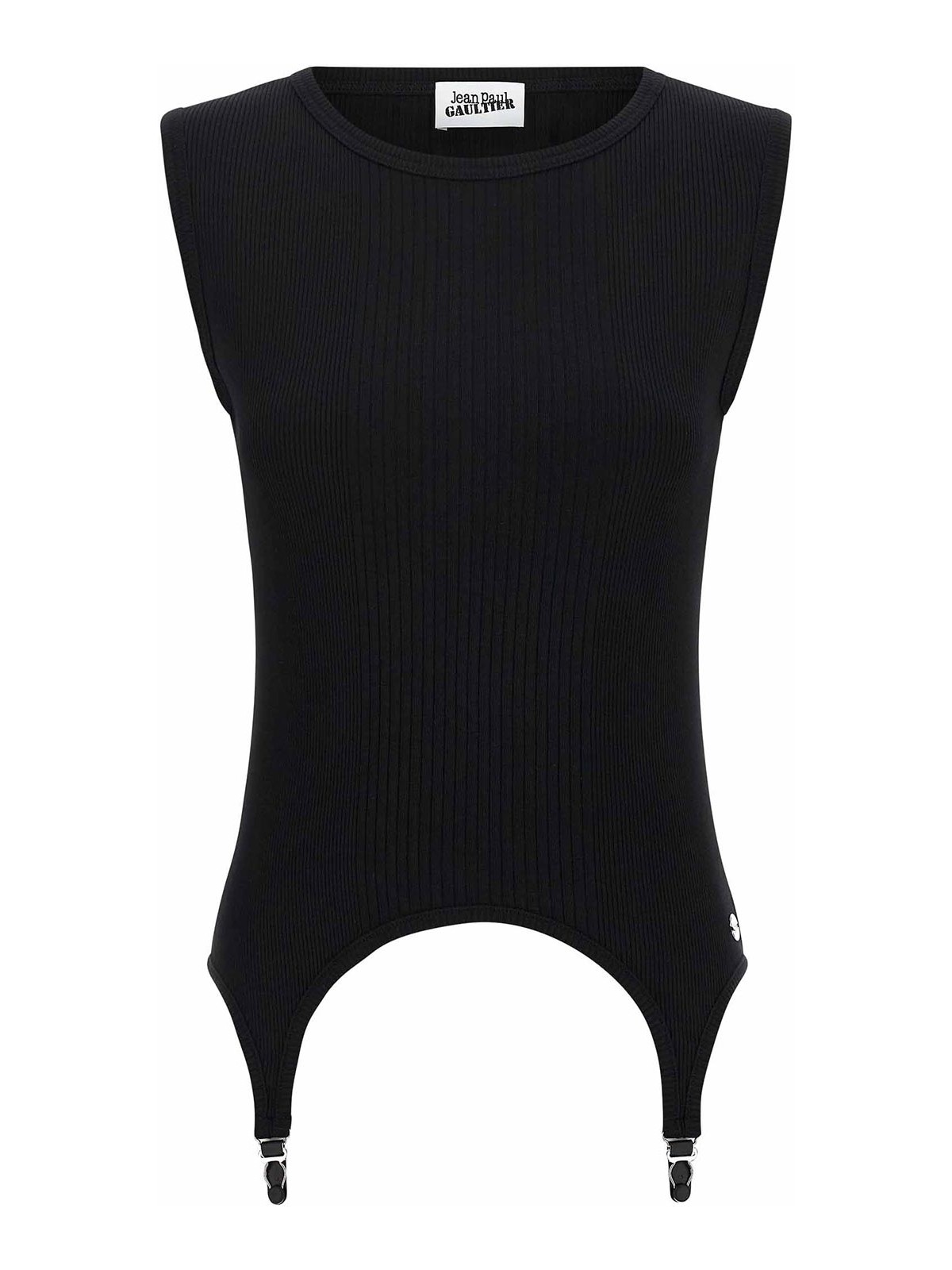 Jean Paul Gaultier Ribbed Cotton Lingerie Garter Top With Belt Loop Detail In Black