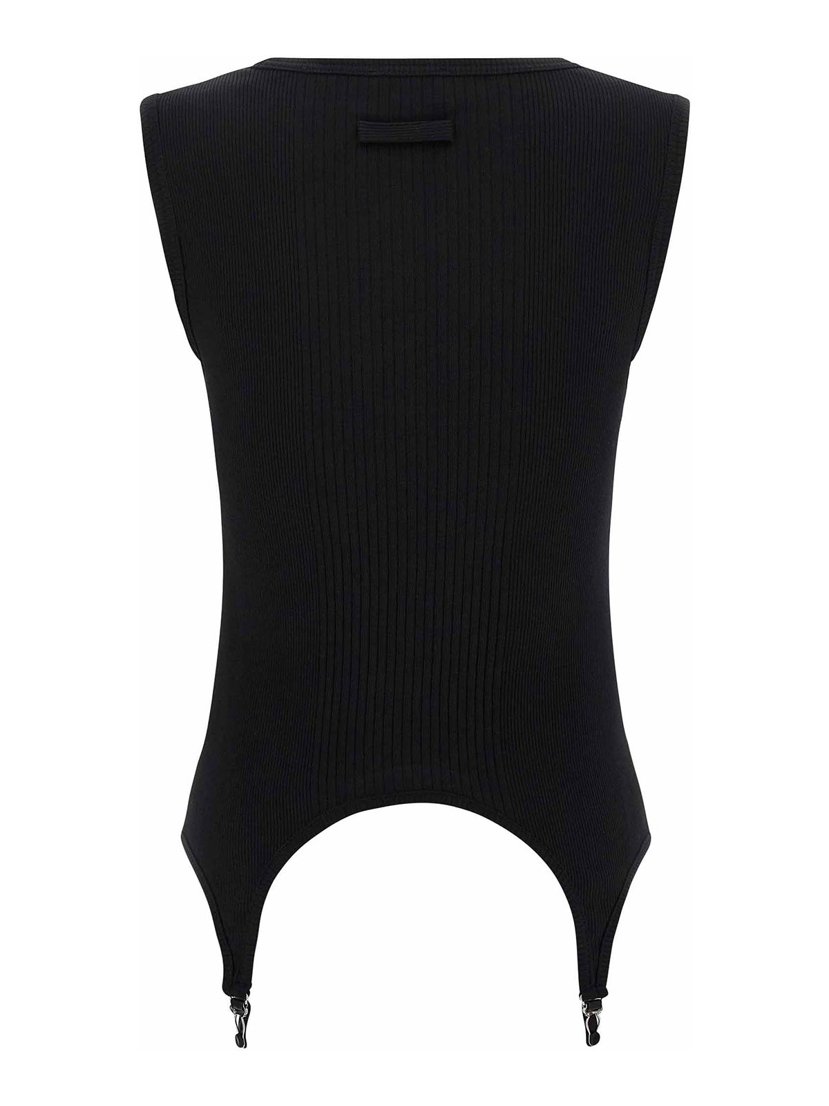 Jean Paul Gaultier Ribbed Cotton Lingerie Garter Top With Belt Loop Detail In Black