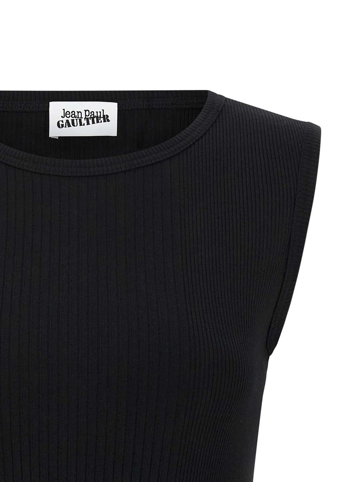 Jean Paul Gaultier Ribbed Cotton Lingerie Garter Top With Belt Loop Detail In Black