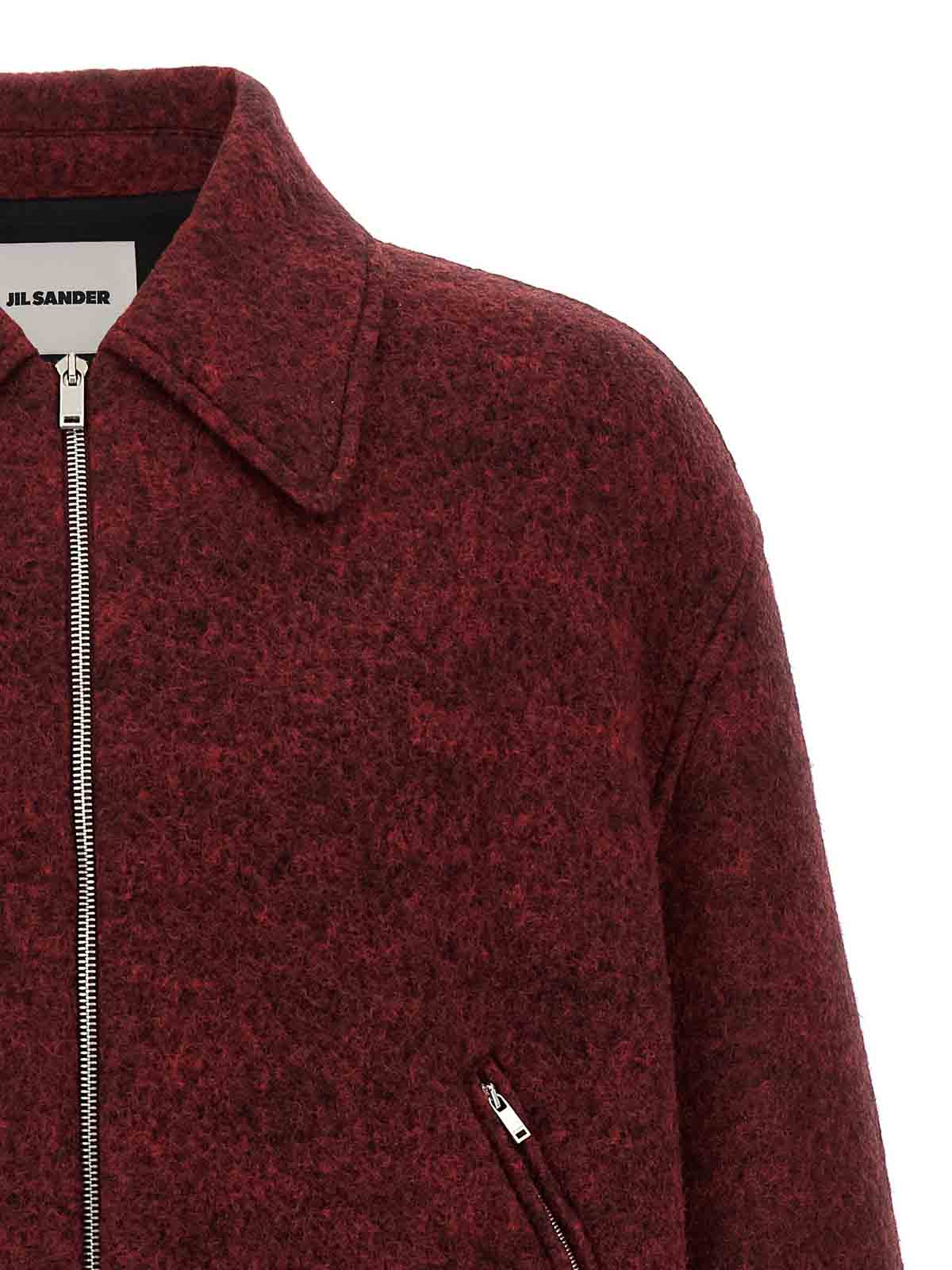 Jil Sander Mlange Wool Bomber Jacket In Burgundy