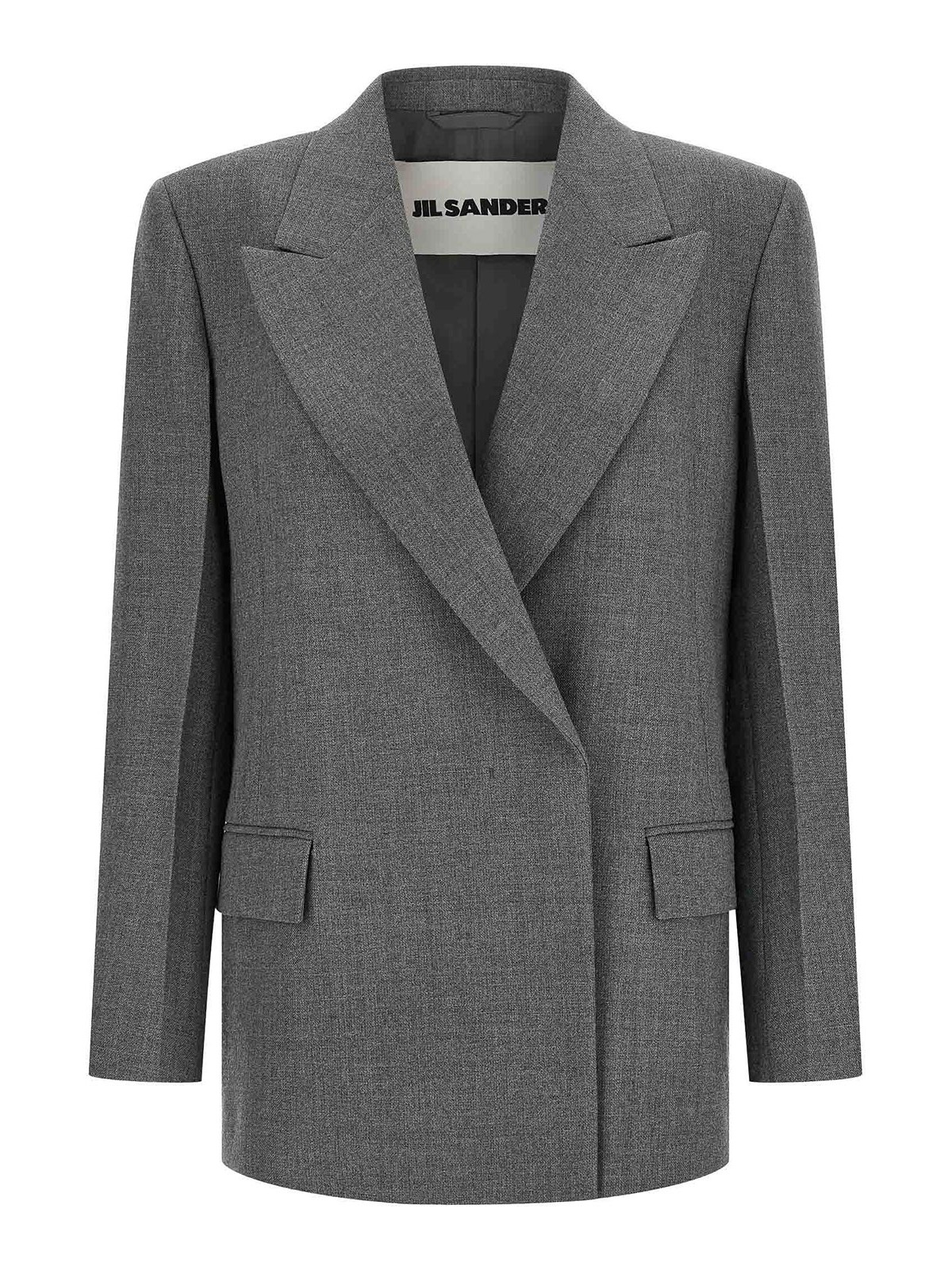 Jil Sander Double-breasted Textured Wool Blazer With Flap Pockets In Gray