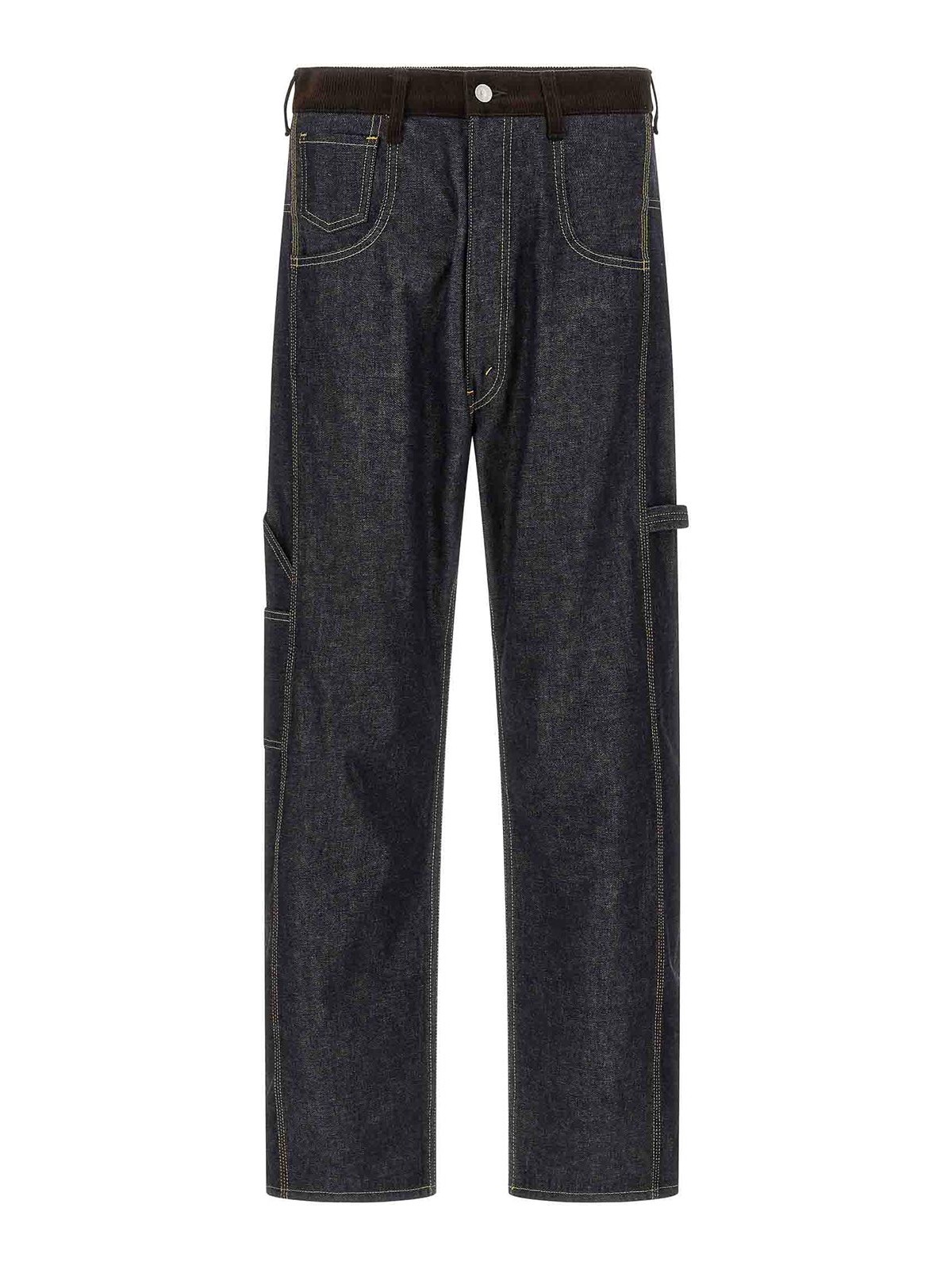 Junya Watanabe High Waist Denim Jeans With Contrast Stitching And Suede Inserts In Black