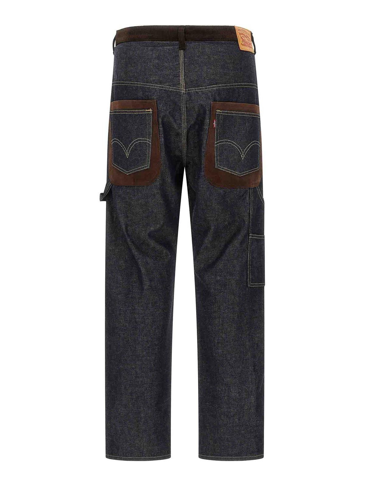 Junya Watanabe High Waist Denim Jeans With Contrast Stitching And Suede Inserts In Black