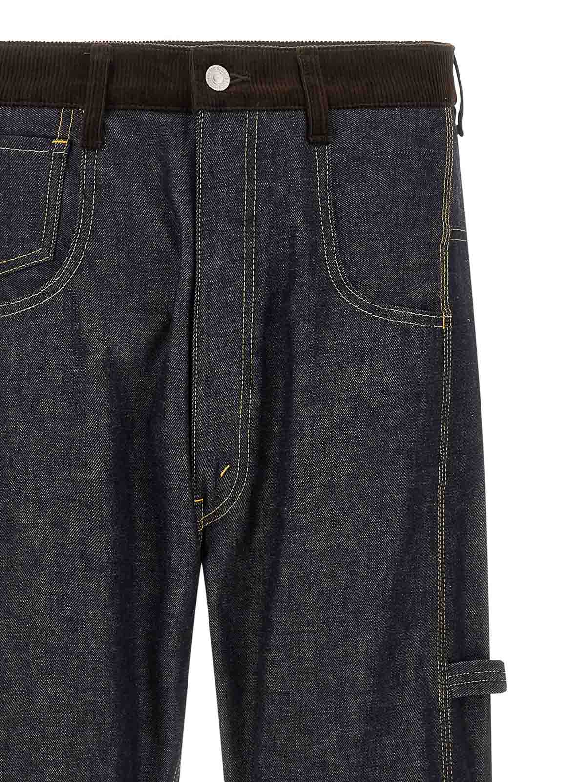 Junya Watanabe High Waist Denim Jeans With Contrast Stitching And Suede Inserts In Black