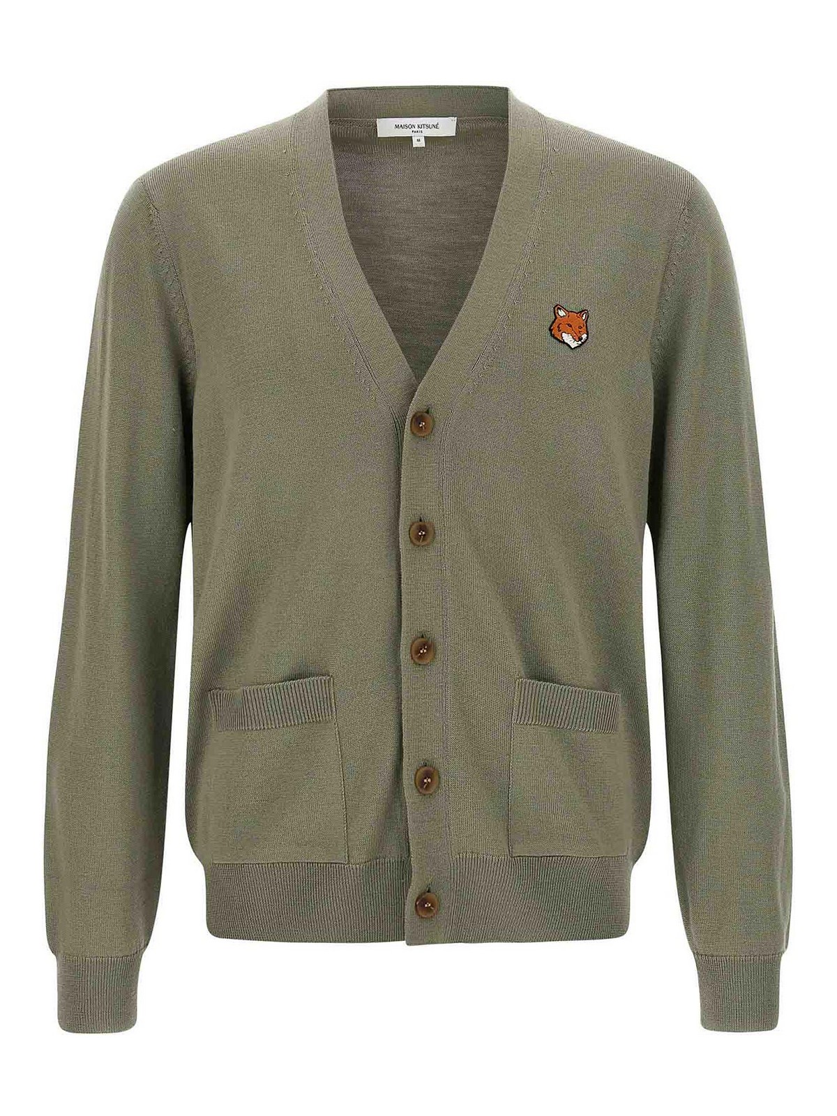 Maison Kitsuné Fox-head Patch Pocket Cardigan In Green