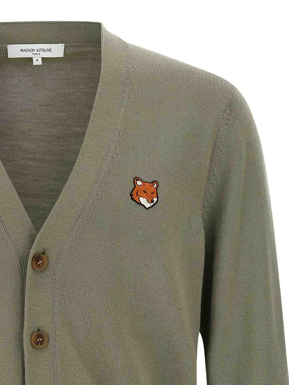 Maison Kitsuné Fox-head Patch Pocket Cardigan In Green
