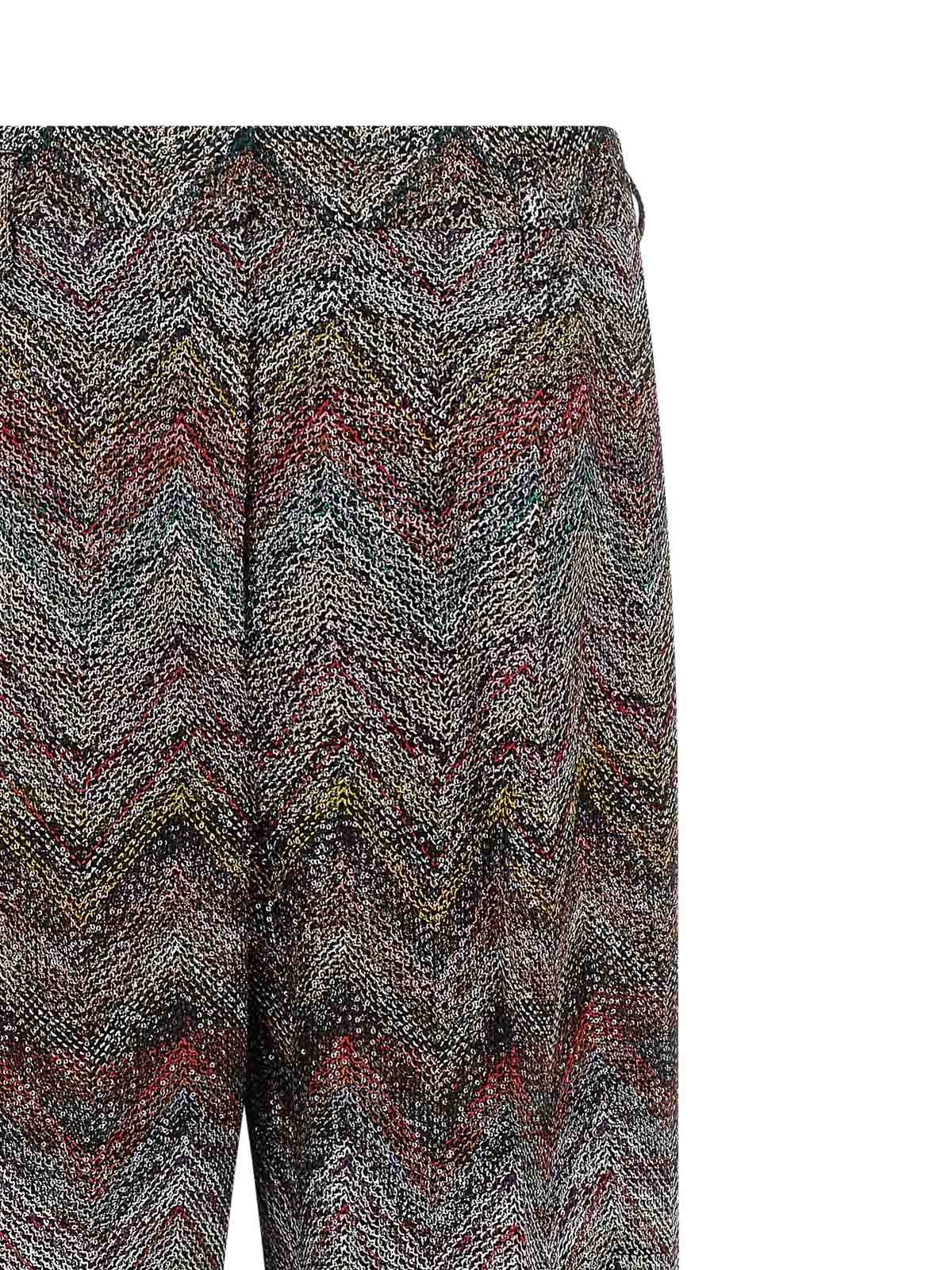 Missoni Wide Leg Sequin Chevron Textured Trousers In Multi