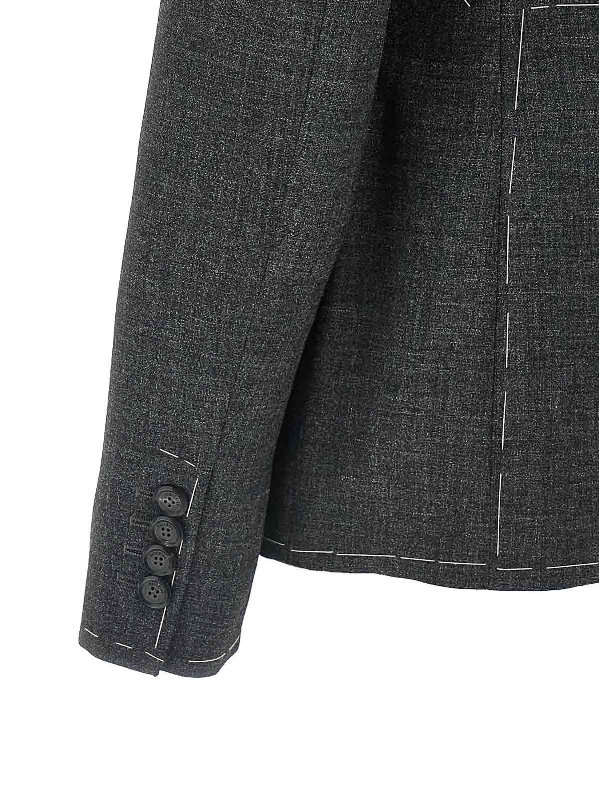 Moschino Embroidered Wool Canvas Jacket With Notch Lapel In Gray