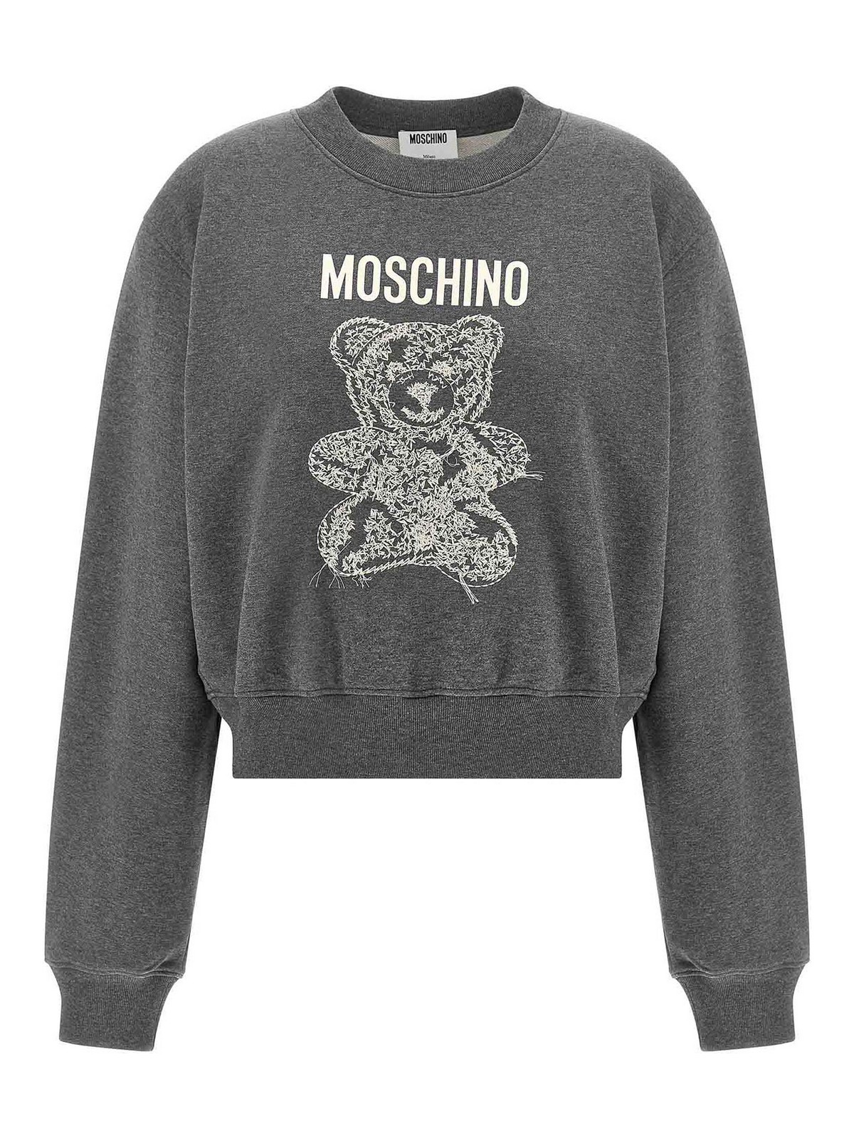 Moschino Cropped Teddy Sweatshirt With Textured Graphic In Gray