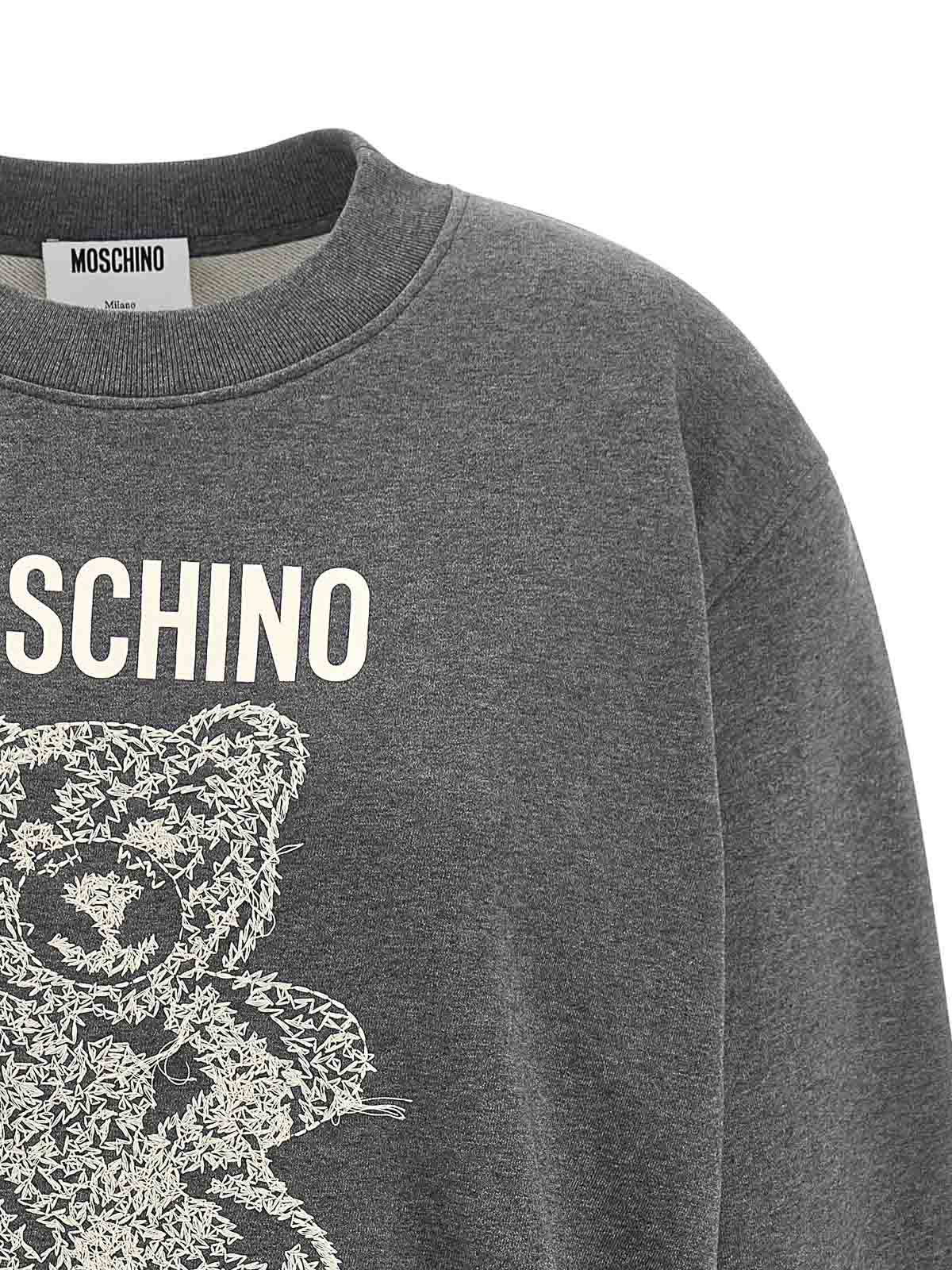 Moschino Cropped Teddy Sweatshirt With Textured Graphic In Gray