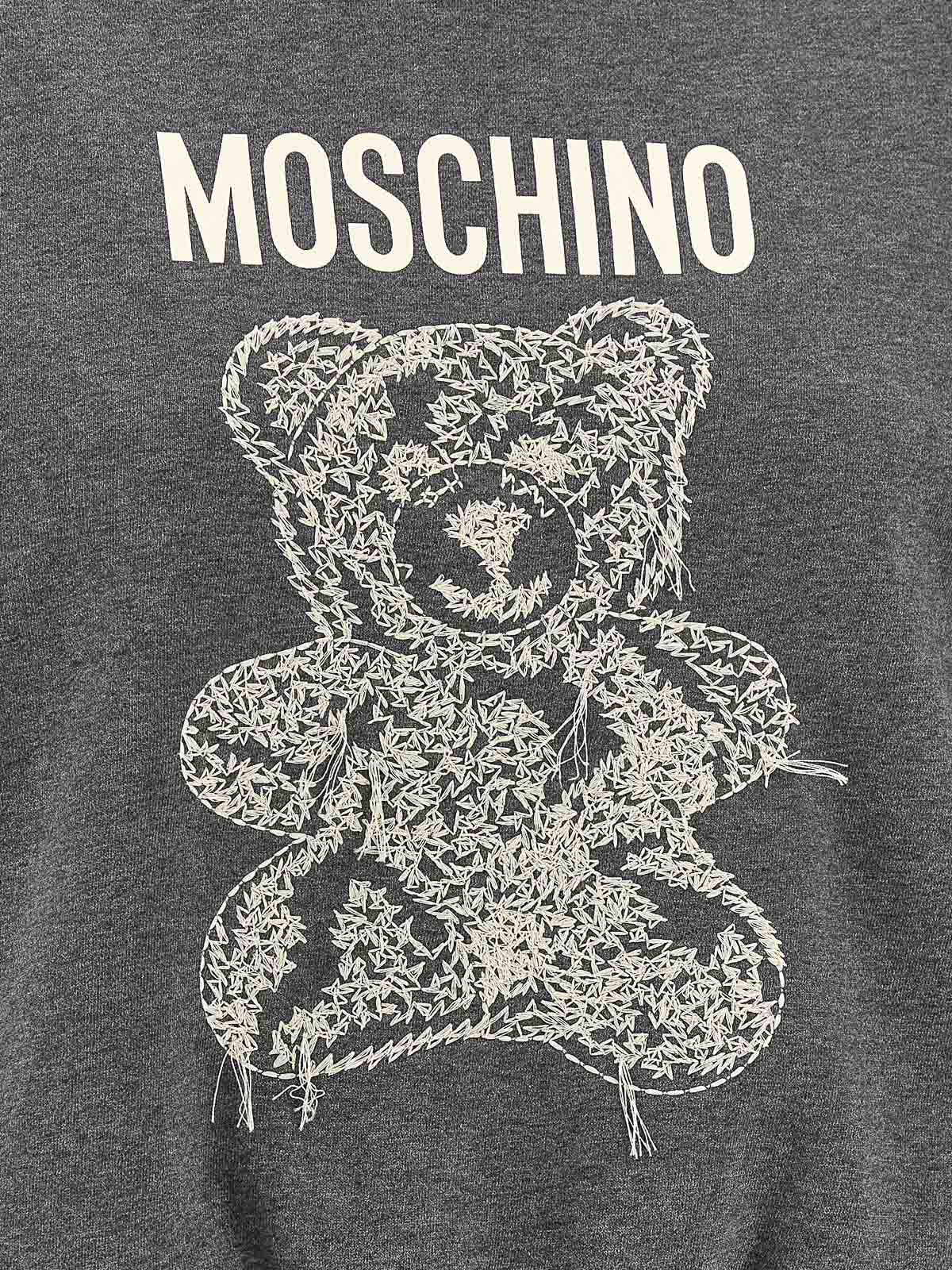 Moschino Cropped Teddy Sweatshirt With Textured Graphic In Gray