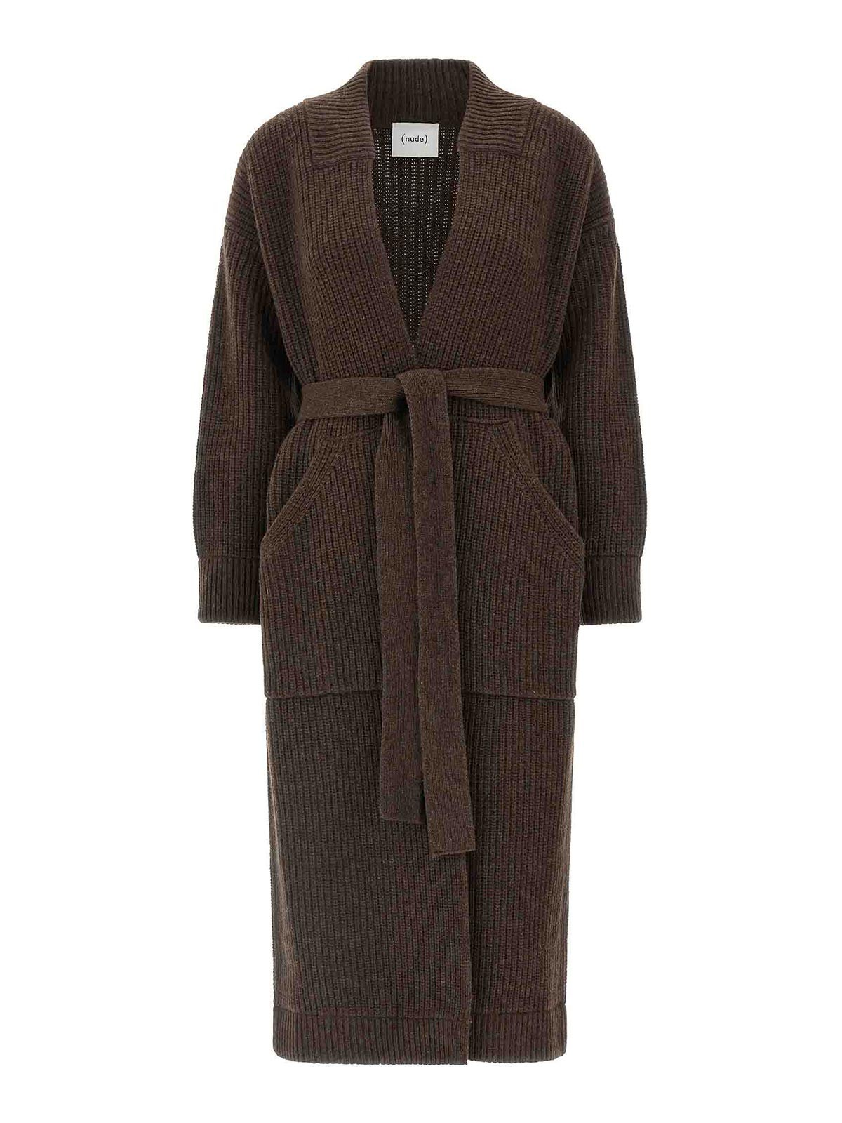 Nude Dressing Gown Style Brown Wool Coat In Brown