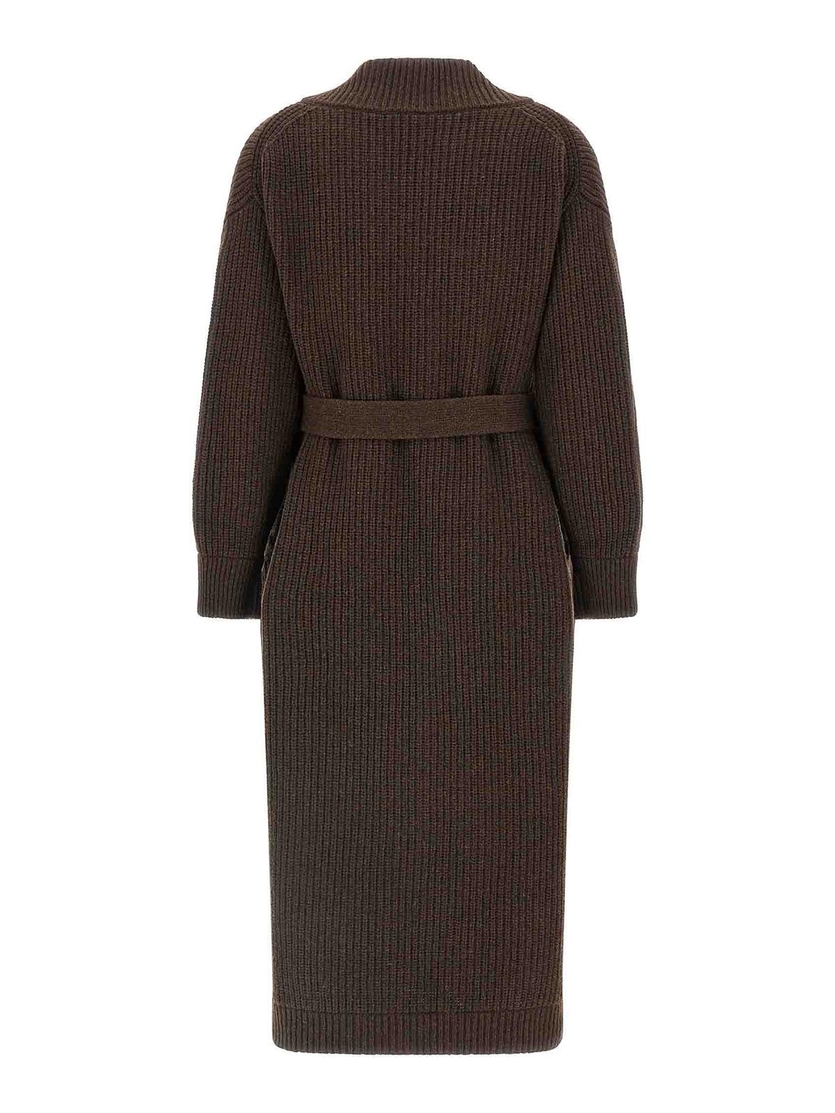 Nude Dressing Gown Style Brown Wool Coat In Brown