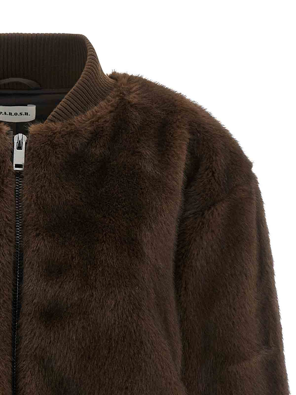 P.a.r.o.s.h Faux Fur Bomber Jacket In Brown