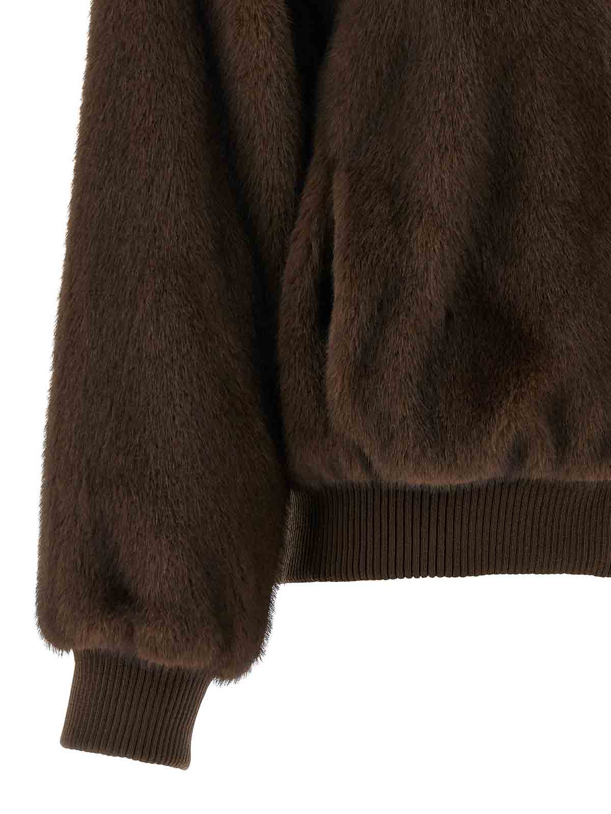P.a.r.o.s.h Faux Fur Bomber Jacket In Brown