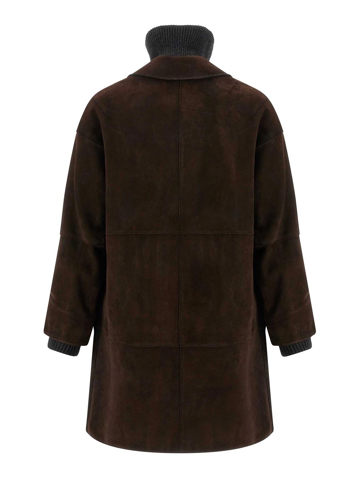 P.a.r.o.s.h Suede Coat With Knit Insert And Front Button Closure In Brown
