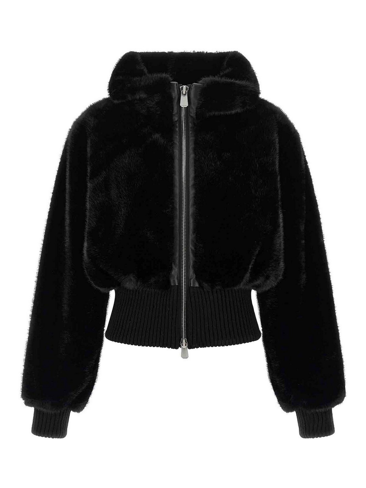 Pinko Ribbed Zip-front Jacket In Black