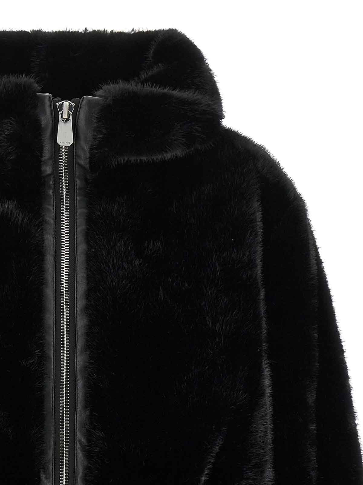Pinko Ribbed Zip-front Jacket In Black