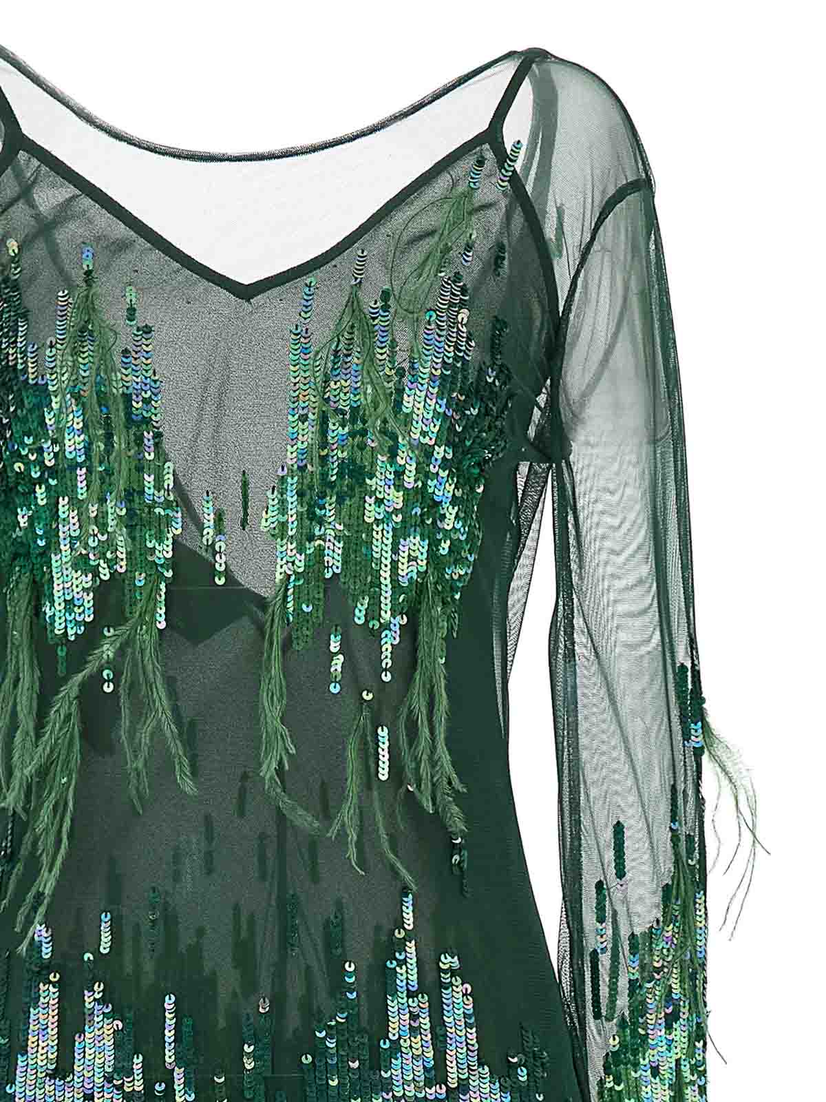Pinko Dress With Sequins And Feathers In Green