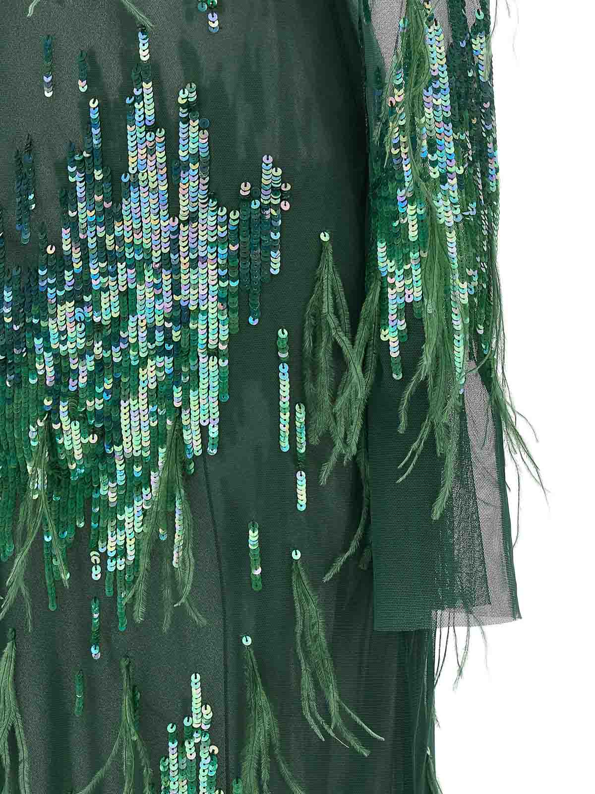 Pinko Dress With Sequins And Feathers In Green