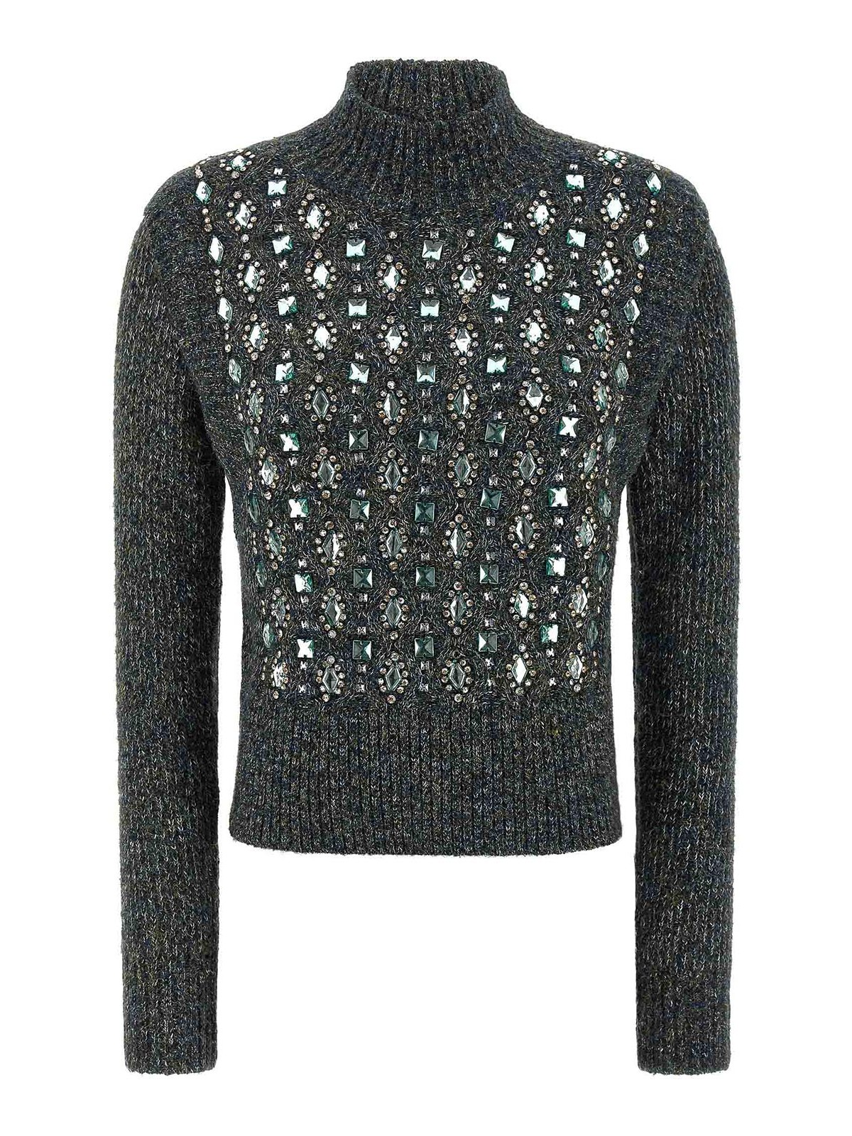 Pinko Mirror Image Embellished Turtleneck Sweater In Gray