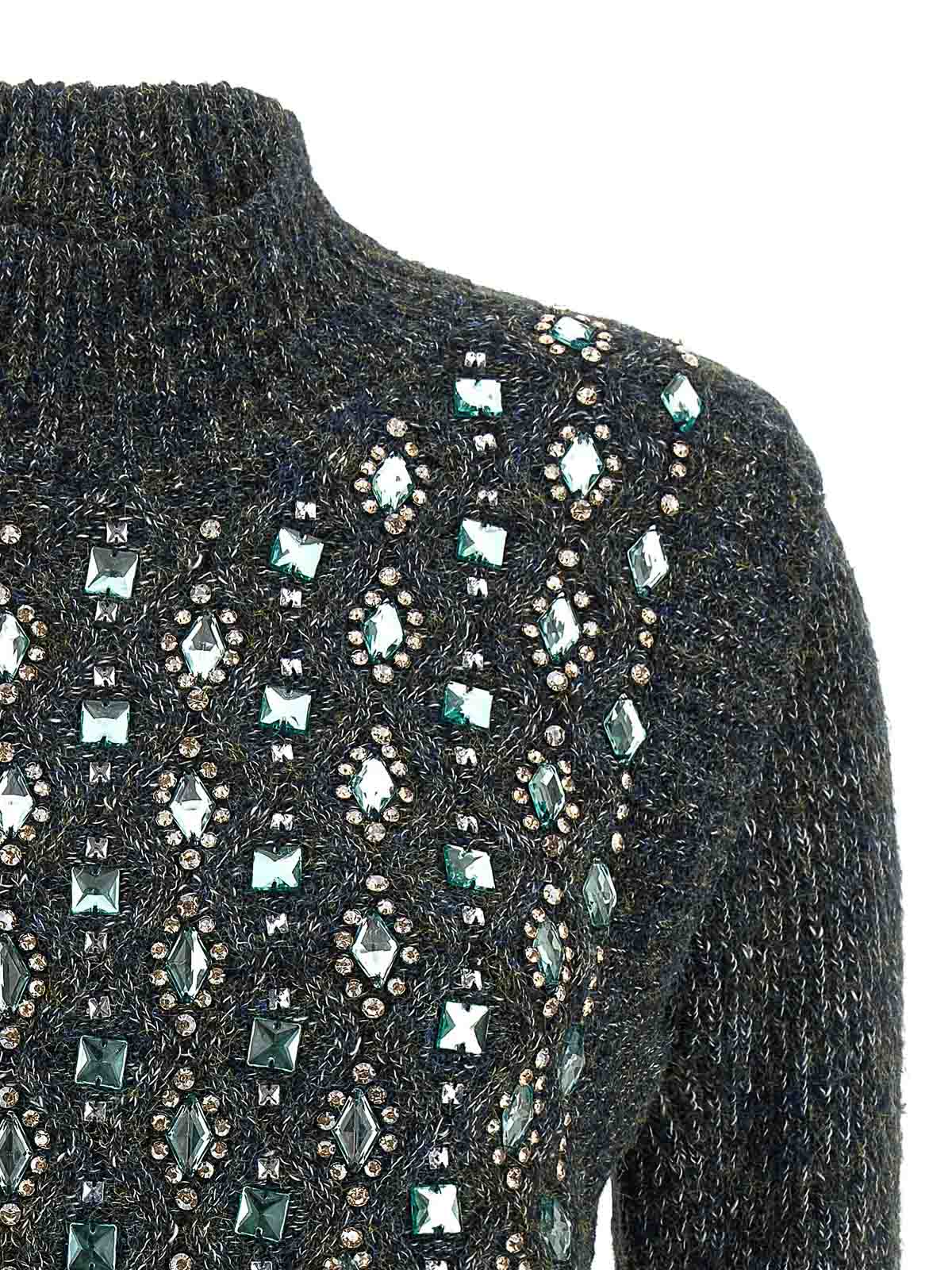 Pinko Mirror Image Embellished Turtleneck Sweater In Gray