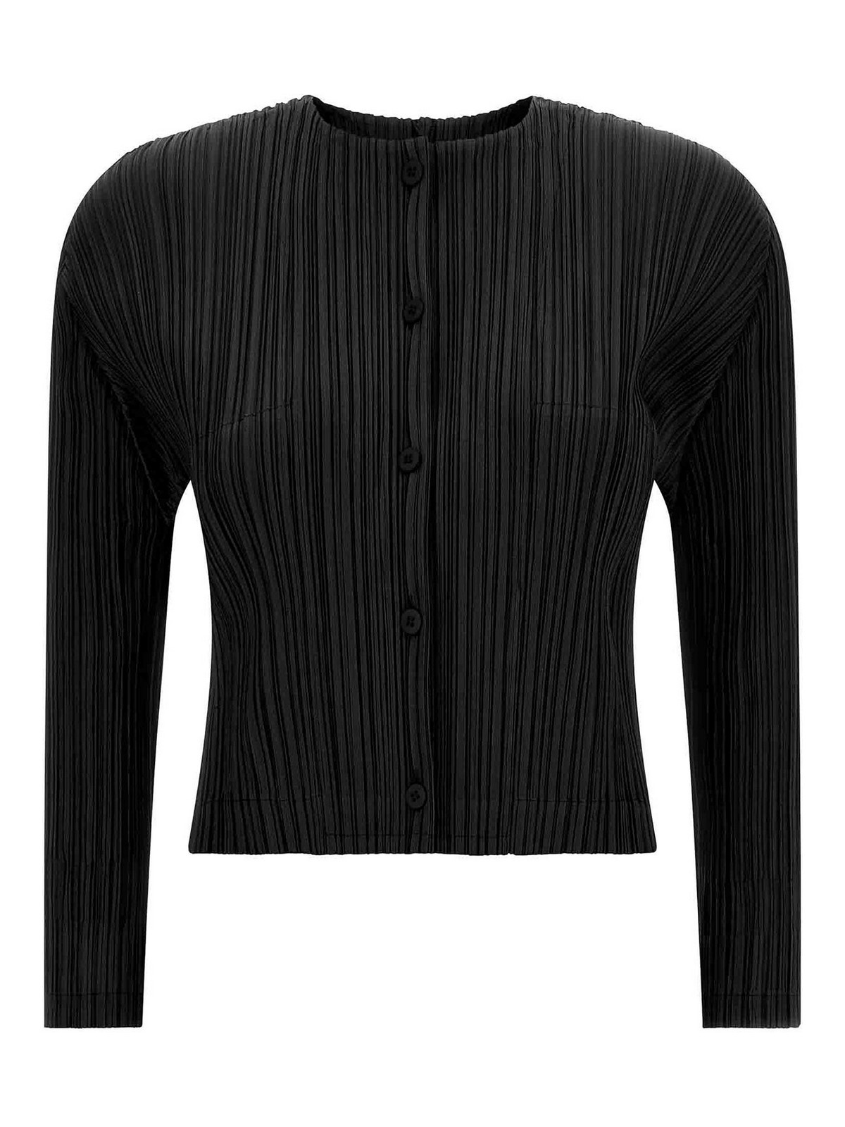 Issey Miyake August Knit Cardigan Crew Neck In Black