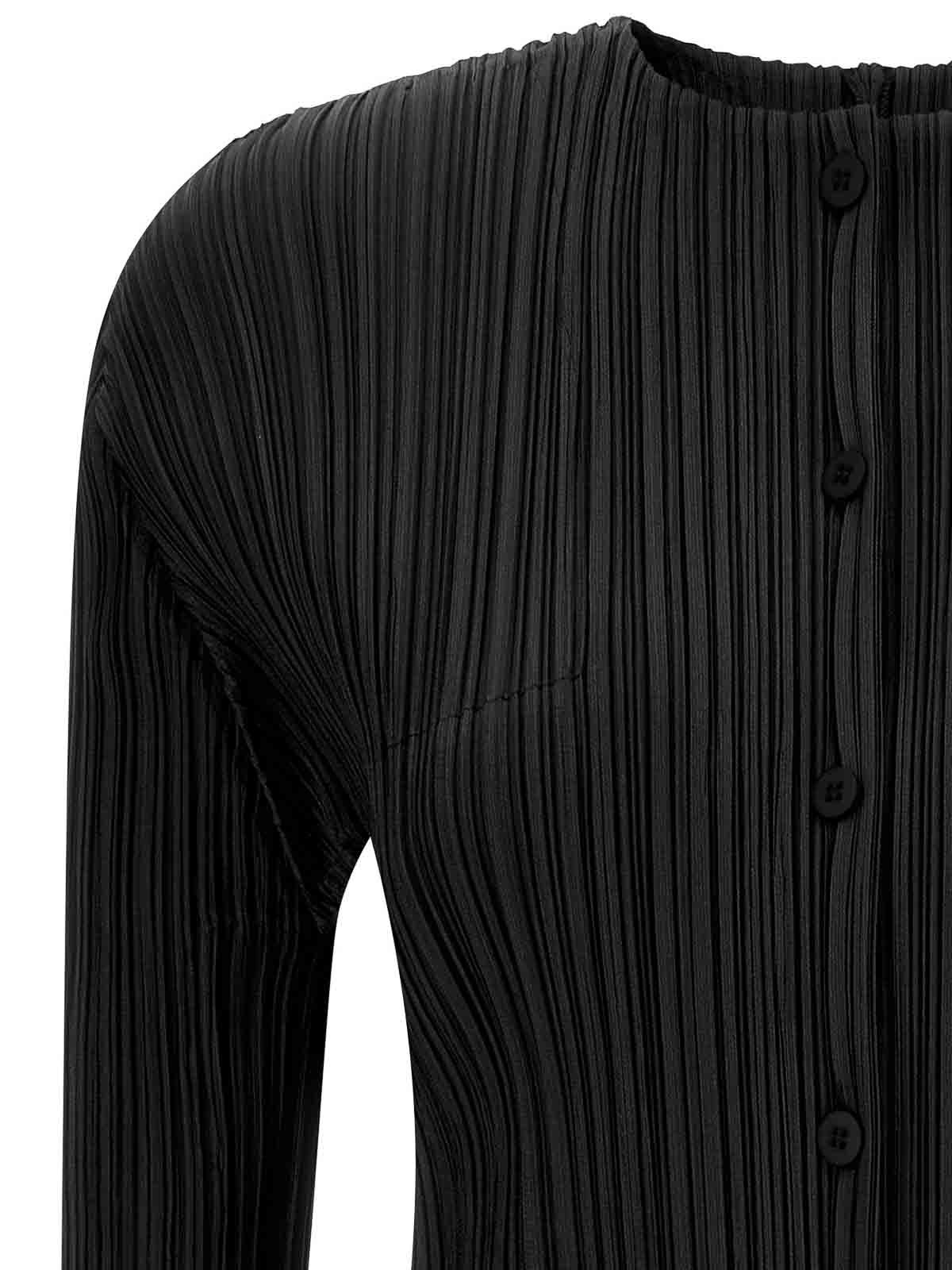 Issey Miyake August Knit Cardigan Crew Neck In Black