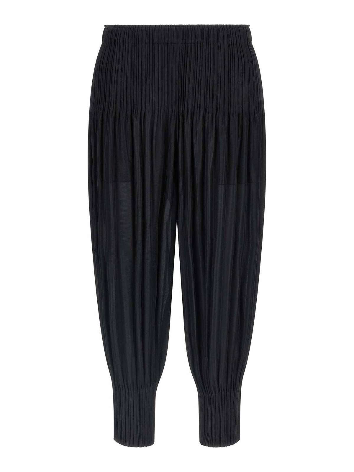 Issey Miyake Trousers Elastic Waistband Ribbed Cuffs In Black