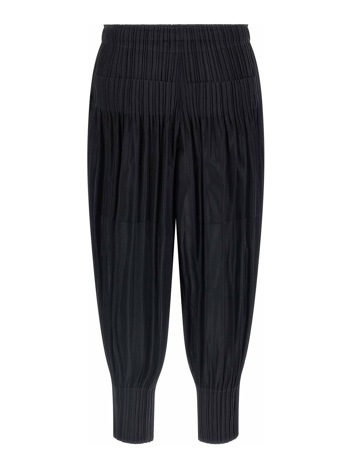 Issey Miyake Trousers Elastic Waistband Ribbed Cuffs In Black