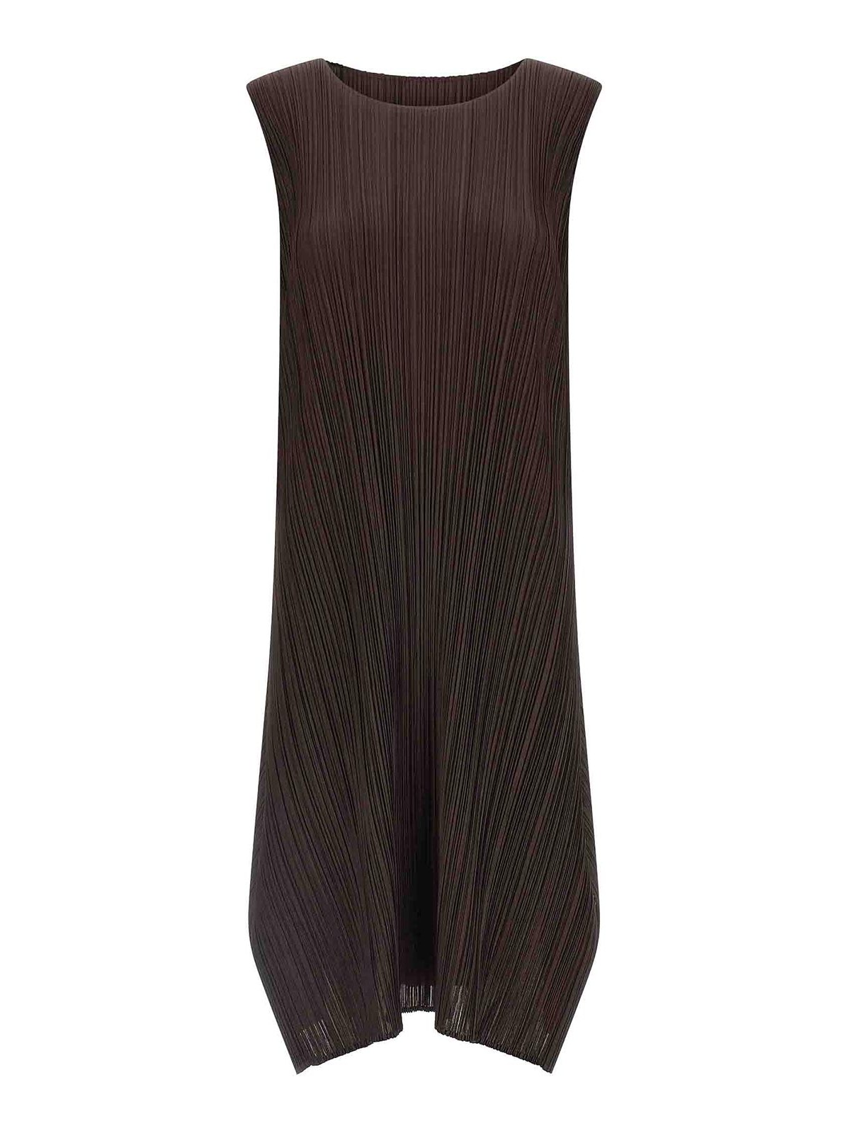 Issey Miyake July Midi Dress Round Neckline In Brown
