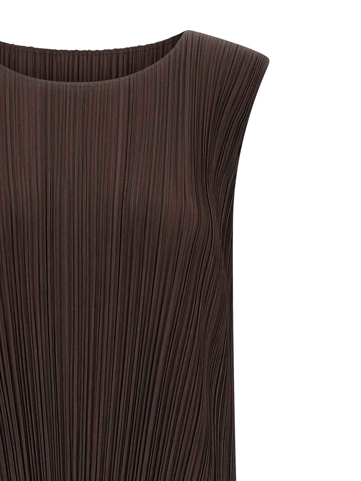 Issey Miyake July Midi Dress Round Neckline In Brown