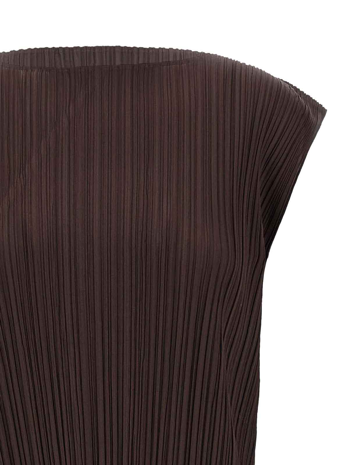 Issey Miyake Midi Dress With Asymmetric Hem And Cap Sleeves In Brown
