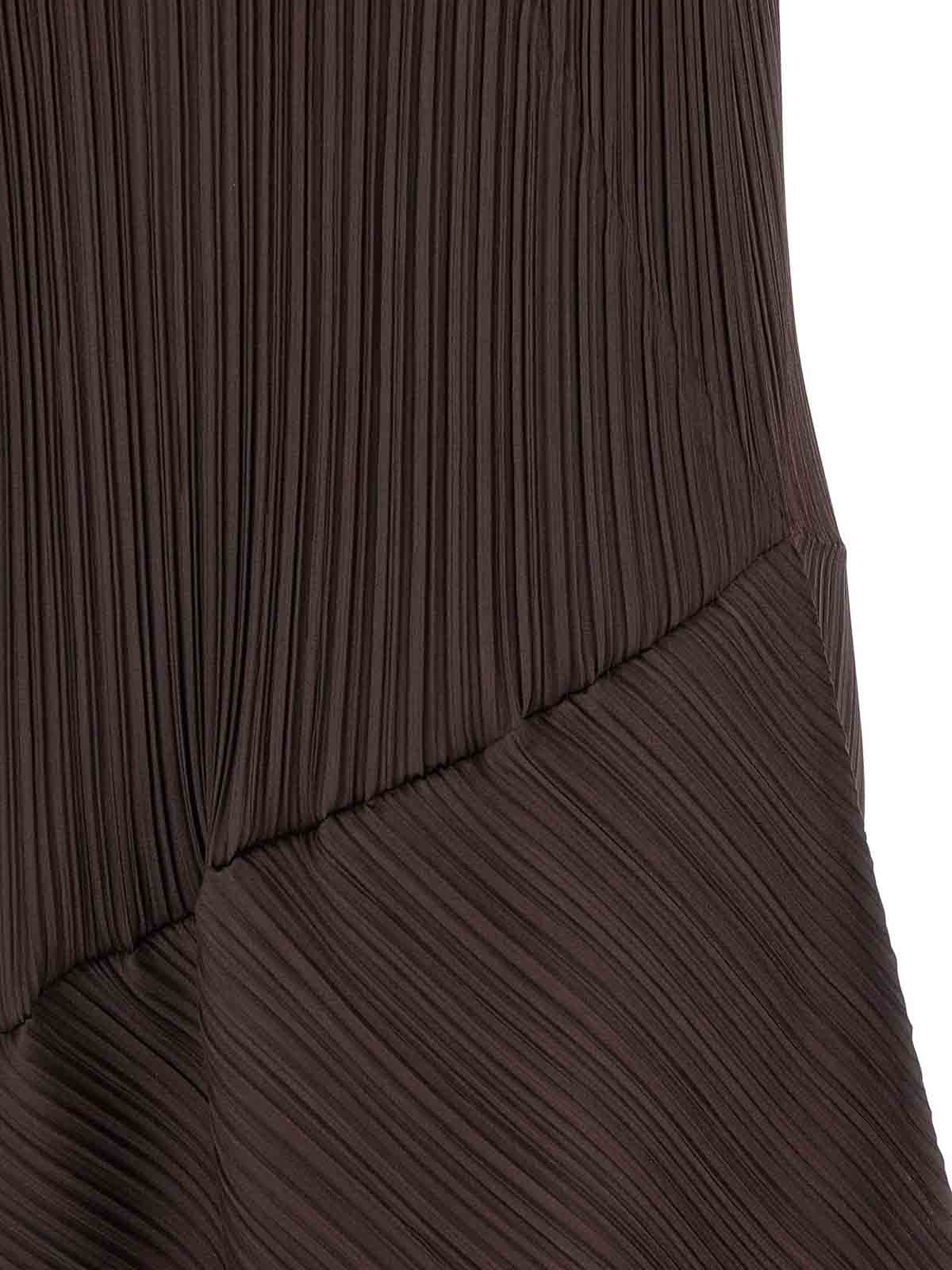Issey Miyake Midi Dress With Asymmetric Hem And Cap Sleeves In Brown
