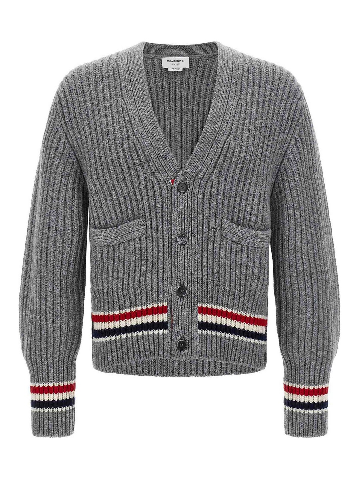Thom Browne Grey Rwb Tape Cardigan In Gray