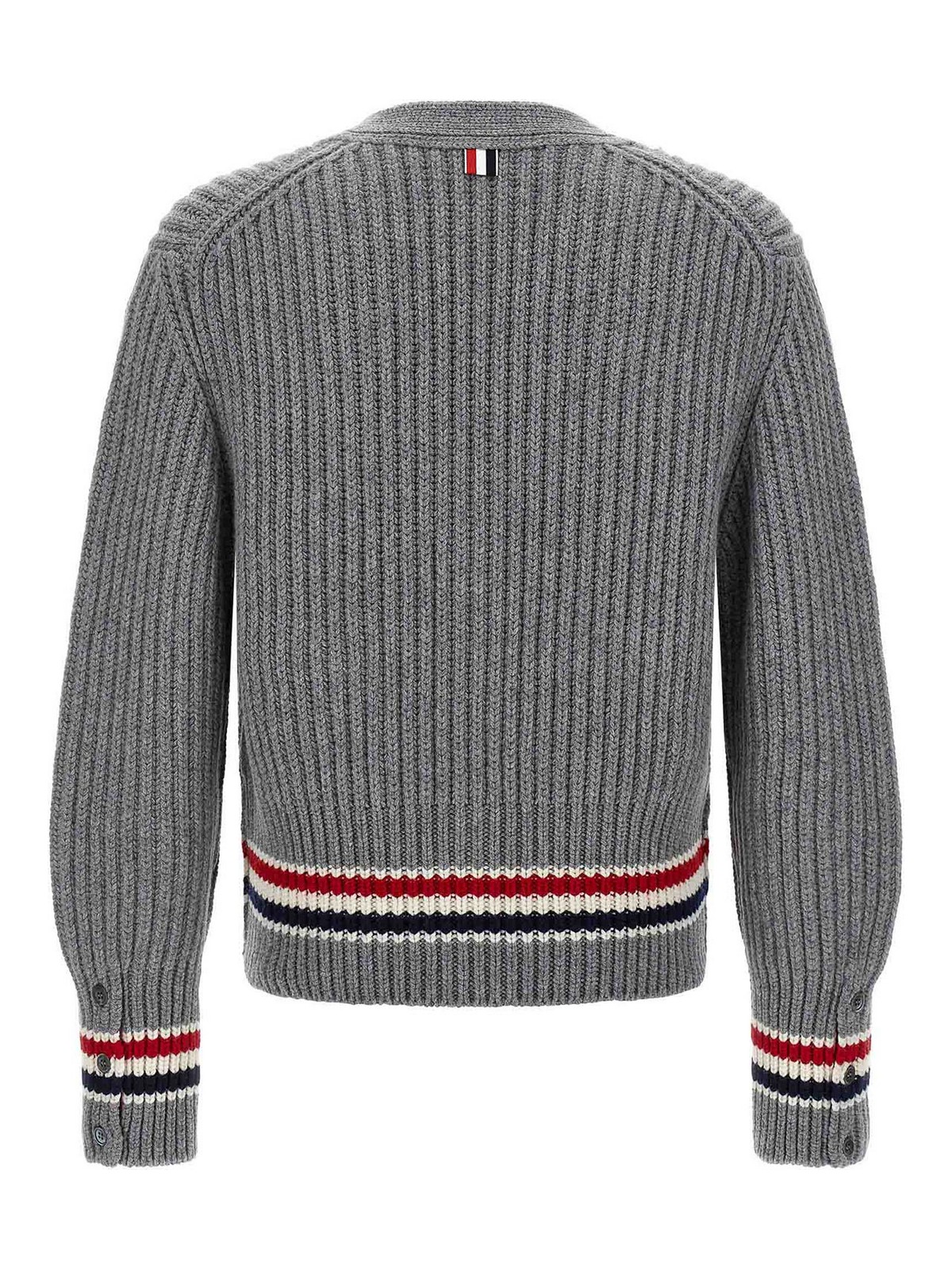 Thom Browne Grey Rwb Tape Cardigan In Gray